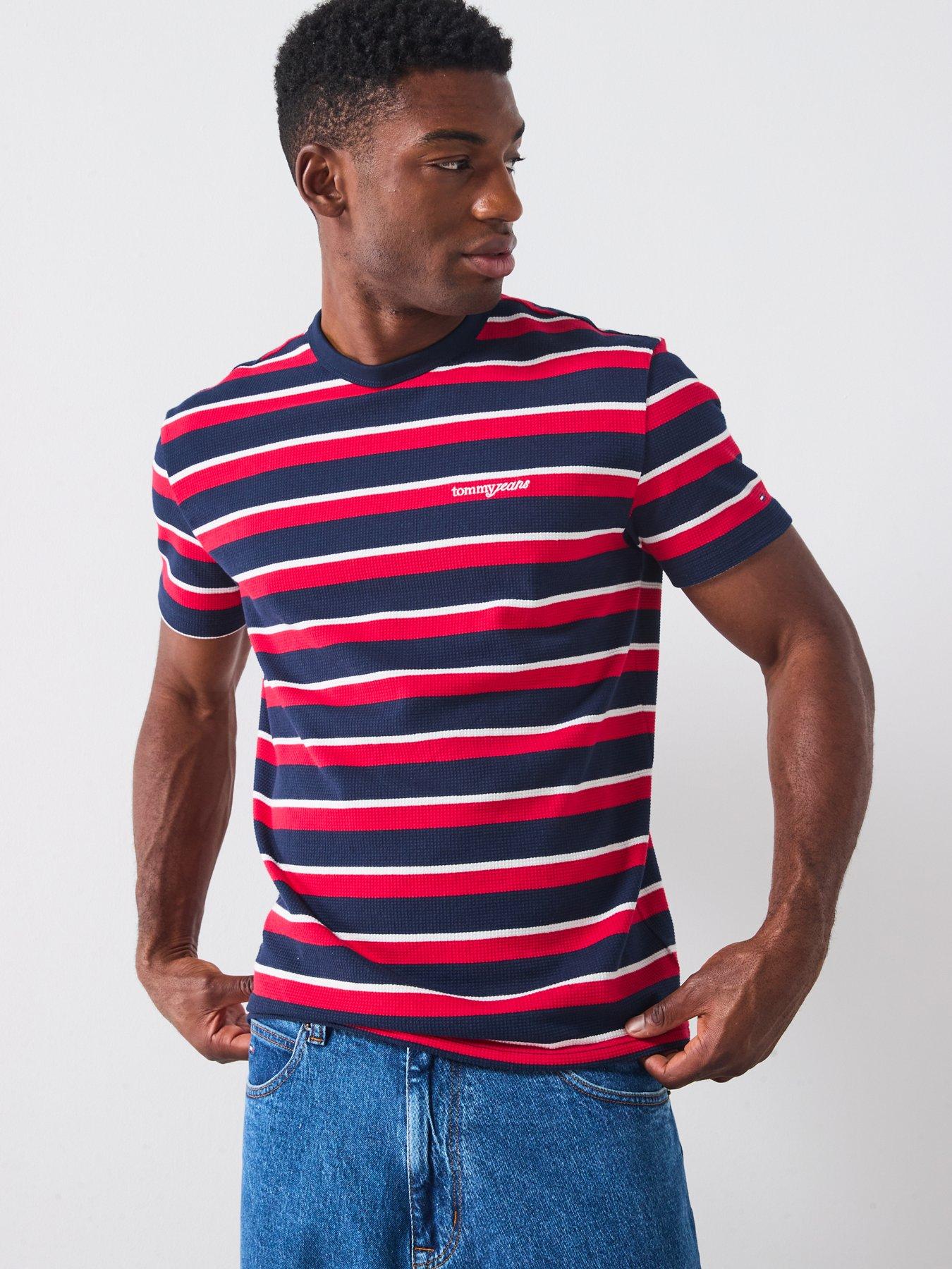 Image 6 of 6 of Tommy Jeans Regular Waffle Script Stripe T-Shirt - Navy