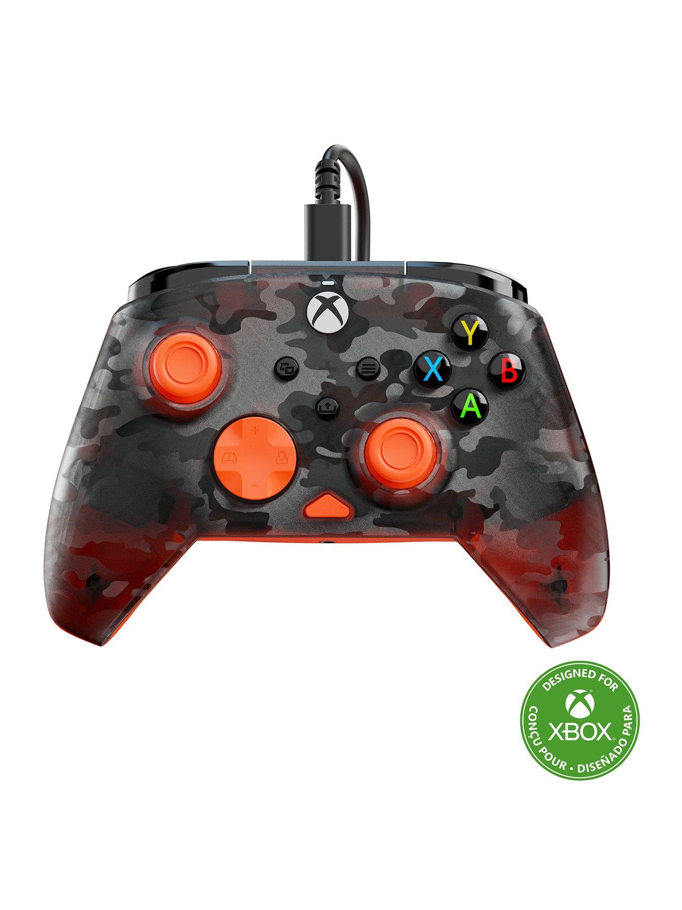 front image of pdp-rematch-core-wired-controller-xb-ghost-camo-black-orange
