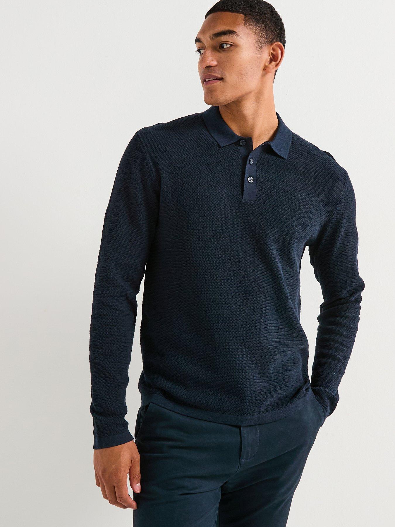 Image 1 of 6 of Jack & Jones George Textured Knitted Polo Top - Navy