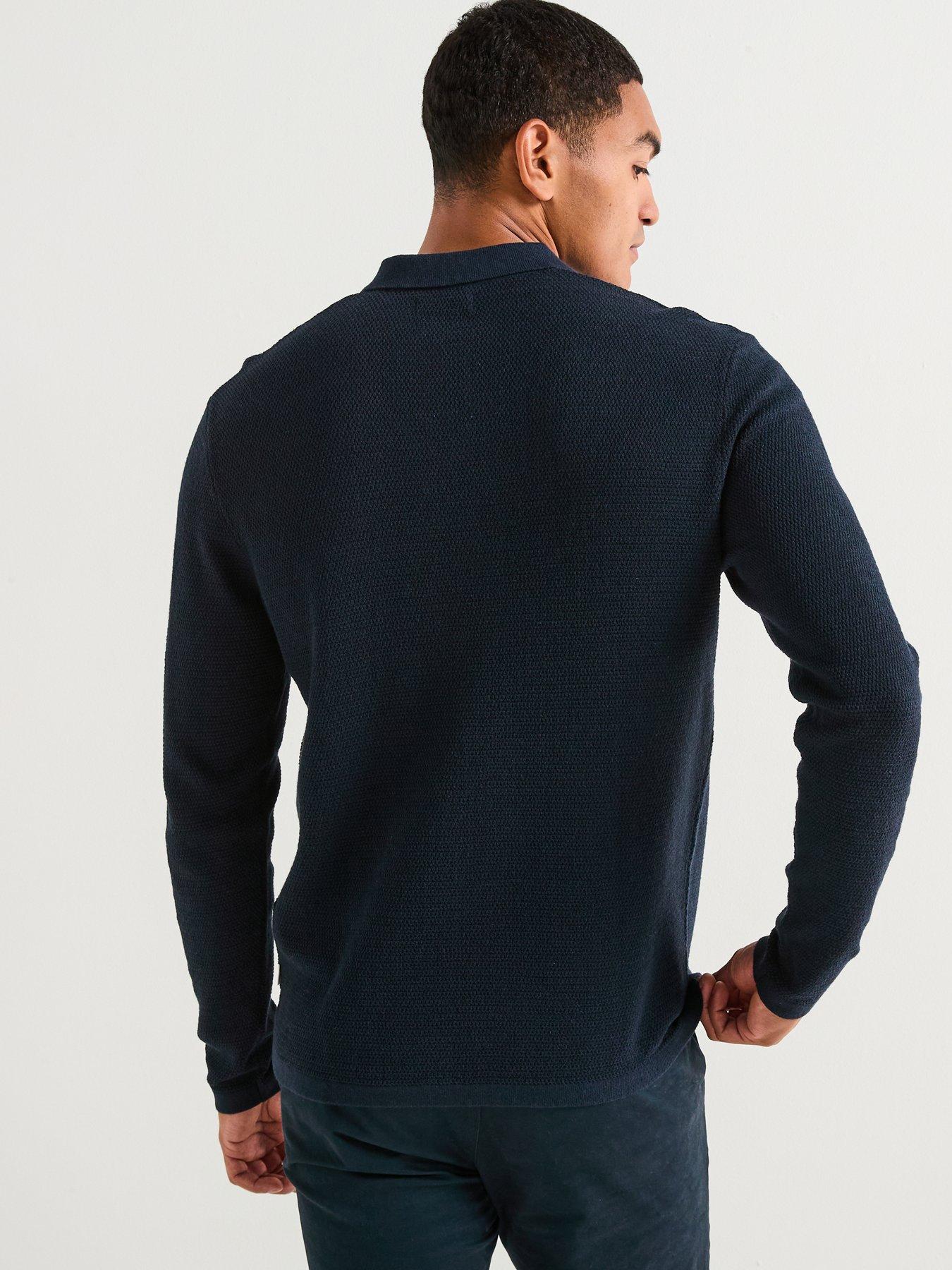 Image 2 of 6 of Jack & Jones George Textured Knitted Polo Top - Navy