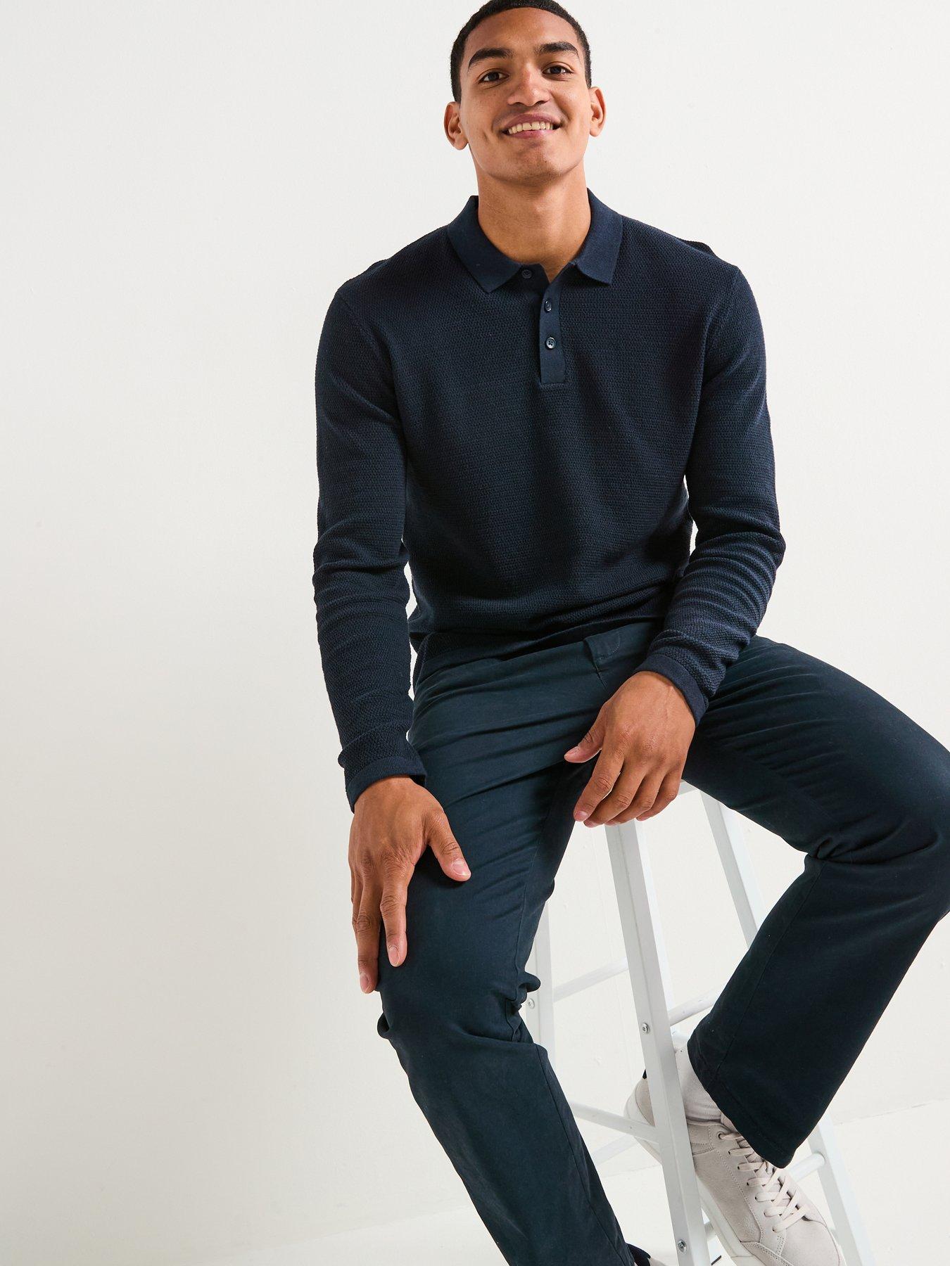 Image 4 of 6 of Jack & Jones George Textured Knitted Polo Top - Navy