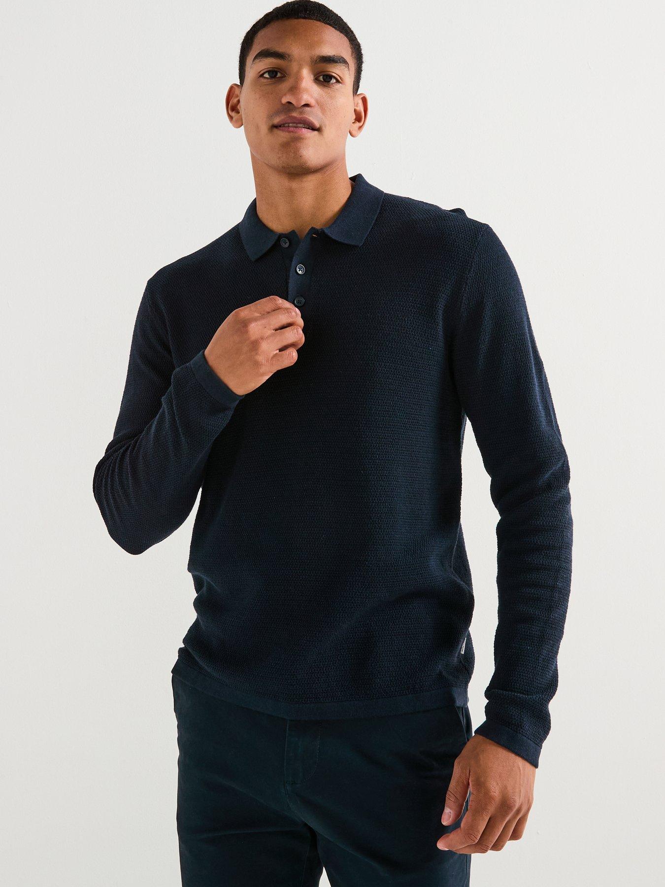 Image 5 of 6 of Jack & Jones George Textured Knitted Polo Top - Navy