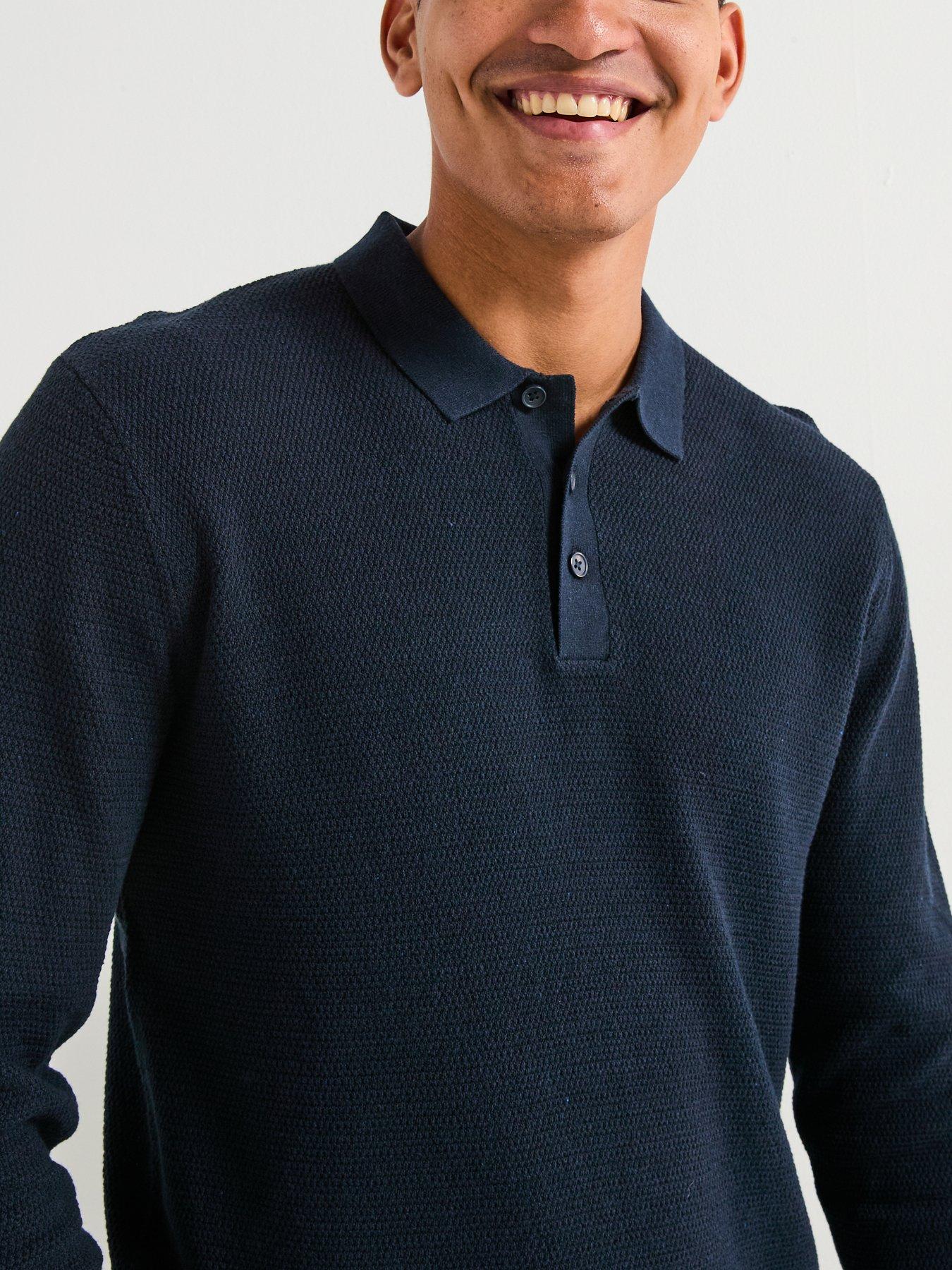 Image 6 of 6 of Jack & Jones George Textured Knitted Polo Top - Navy