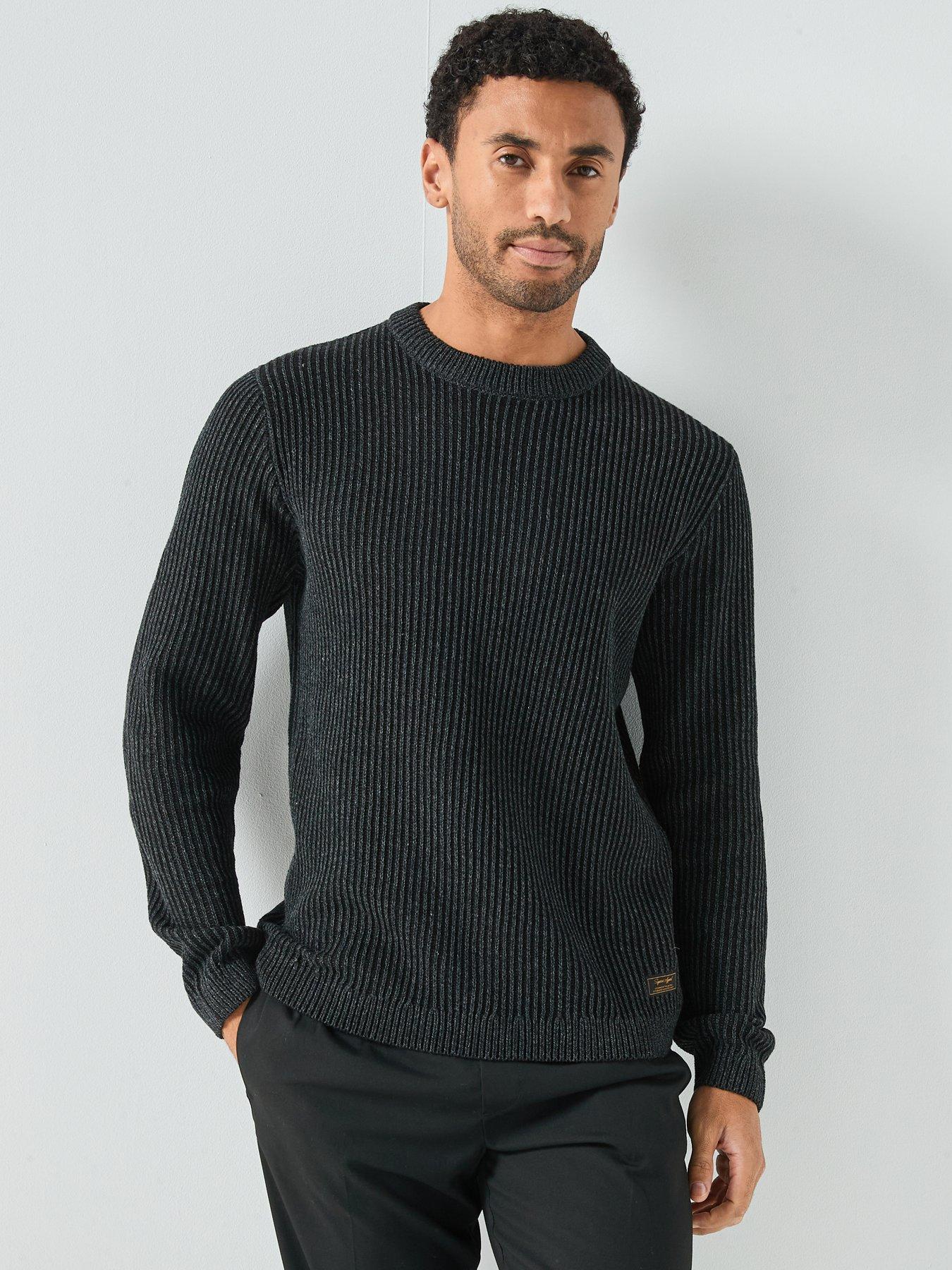 Image 1 of 6 of Jack & Jones Dover Textured Ribbed Knitted Jumper - Black