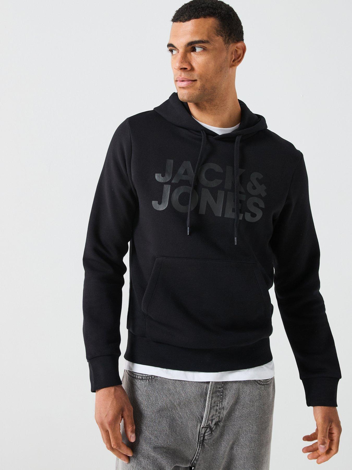 Jack & Jones Large Chest Logo Overhead Hoodie - Black