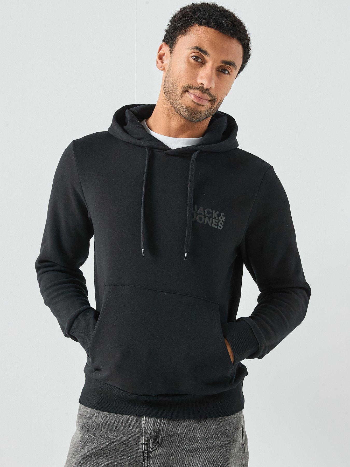 Image 1 of 6 of Jack & Jones Left Chest Tonal Logo Overhead Hoodie - Black