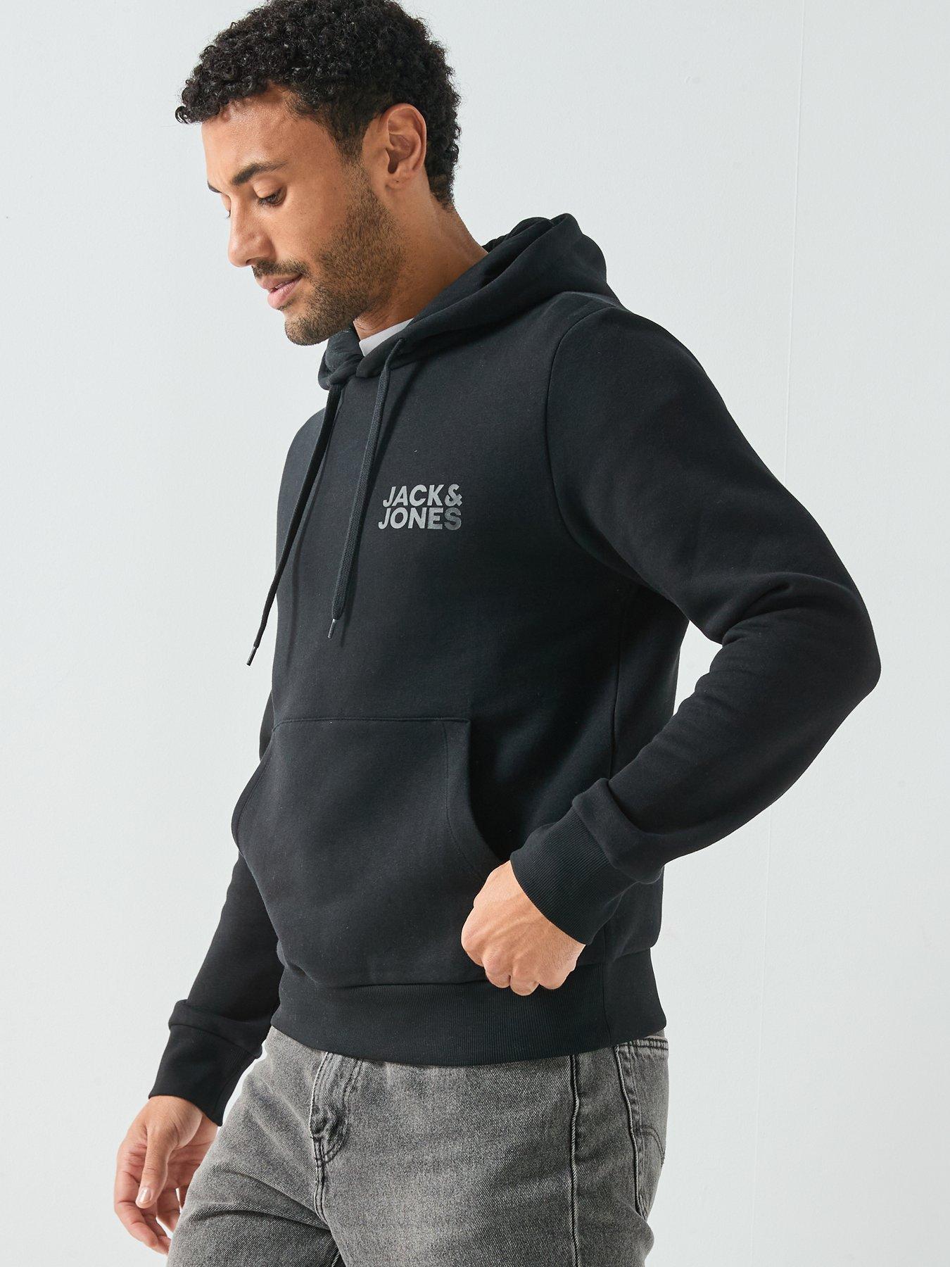 Image 5 of 6 of Jack & Jones Left Chest Tonal Logo Overhead Hoodie - Black