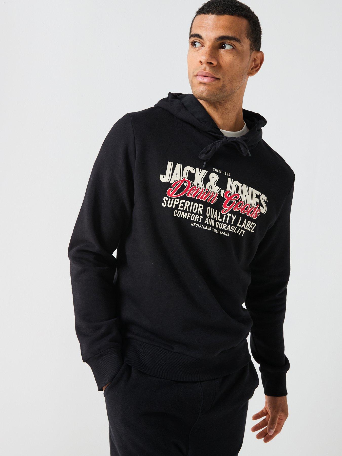 Jack & Jones Graphic Logo Overhead Hoodie - Black