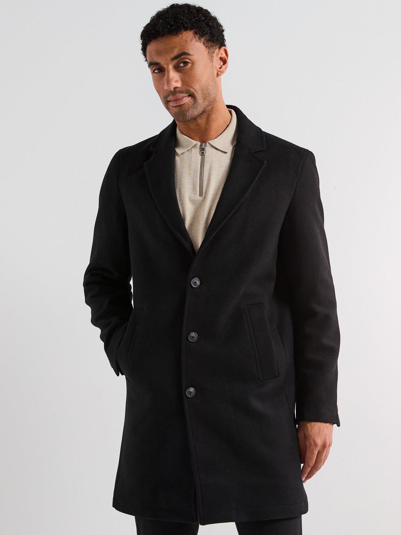 Image 1 of 6 of Jack & Jones Harrison Wool Blend Overcoat - Black