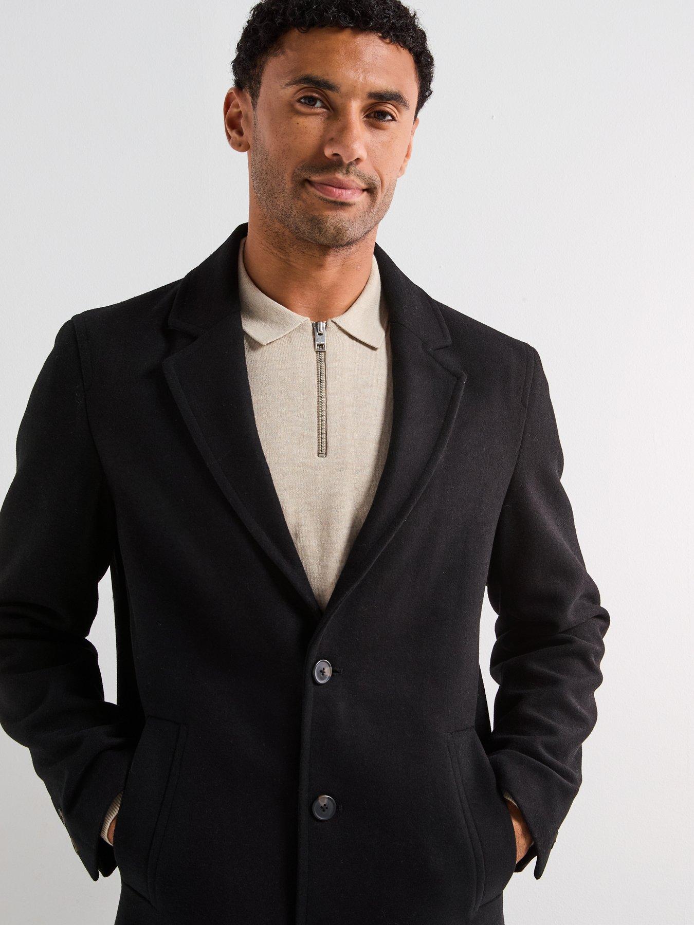 Image 4 of 6 of Jack & Jones Harrison Wool Blend Overcoat - Black