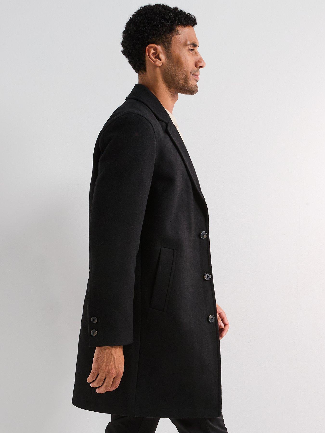 Image 6 of 6 of Jack & Jones Harrison Wool Blend Overcoat - Black