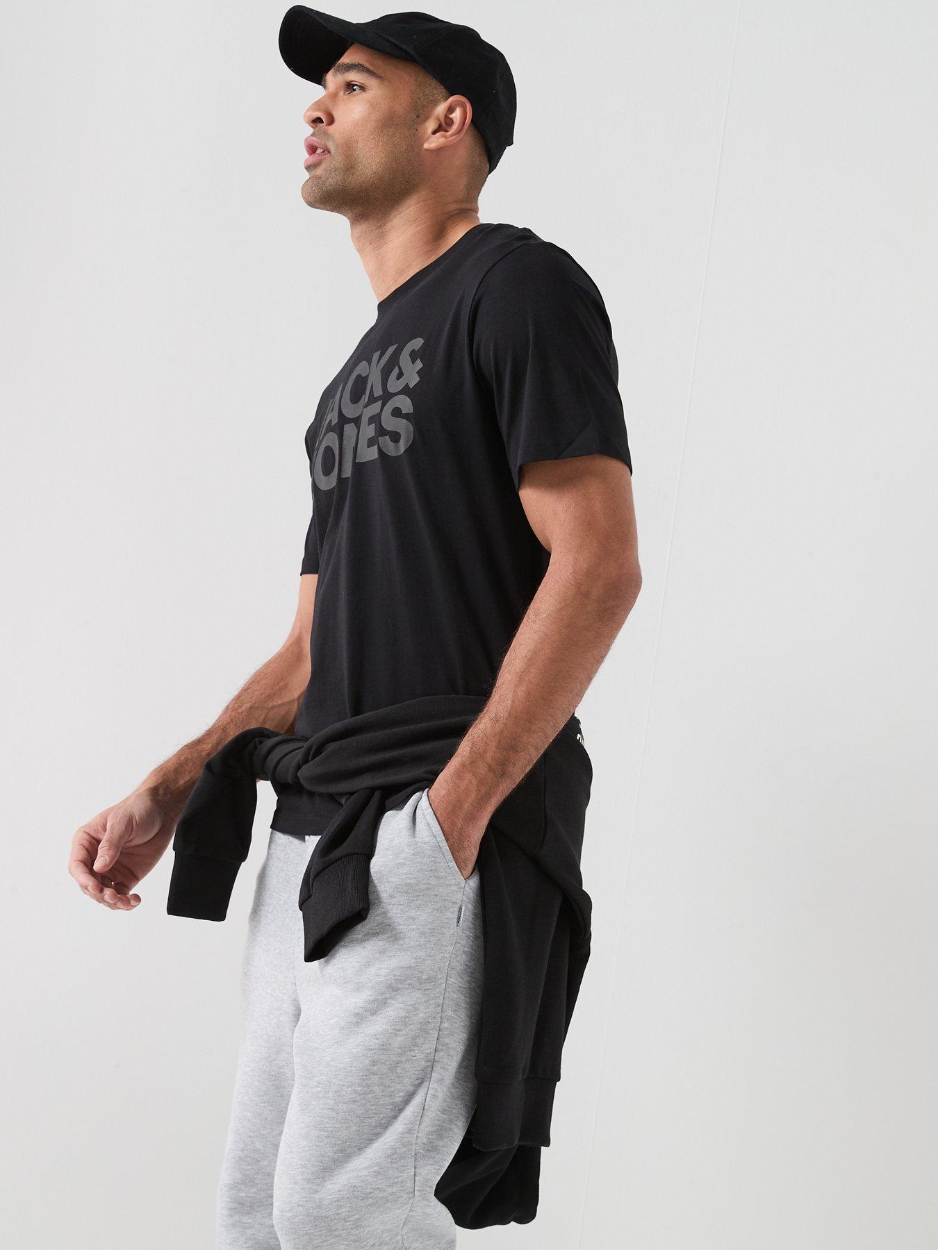 Image 5 of 5 of Jack & Jones Large Chest Tonal Logo T-Shirt - Black