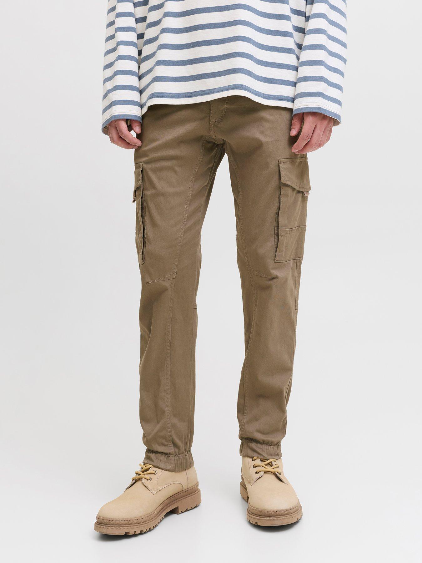  image of jack-jones-paul-flake-slim-fit-cuffed-cargo-trousers-light-brown
