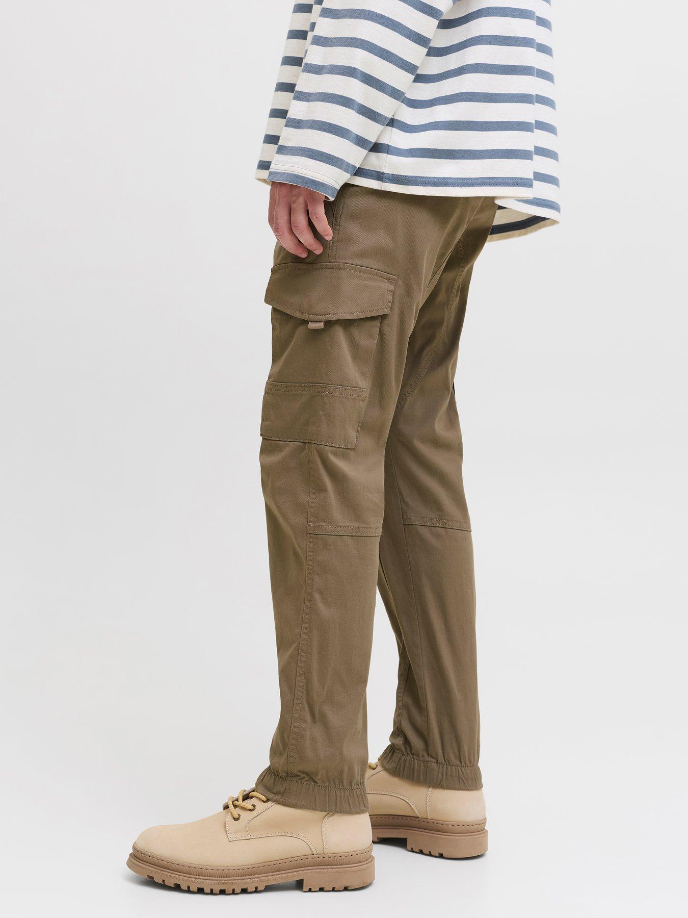  image of jack-jones-paul-flake-slim-fit-cuffed-cargo-trousers-light-brown