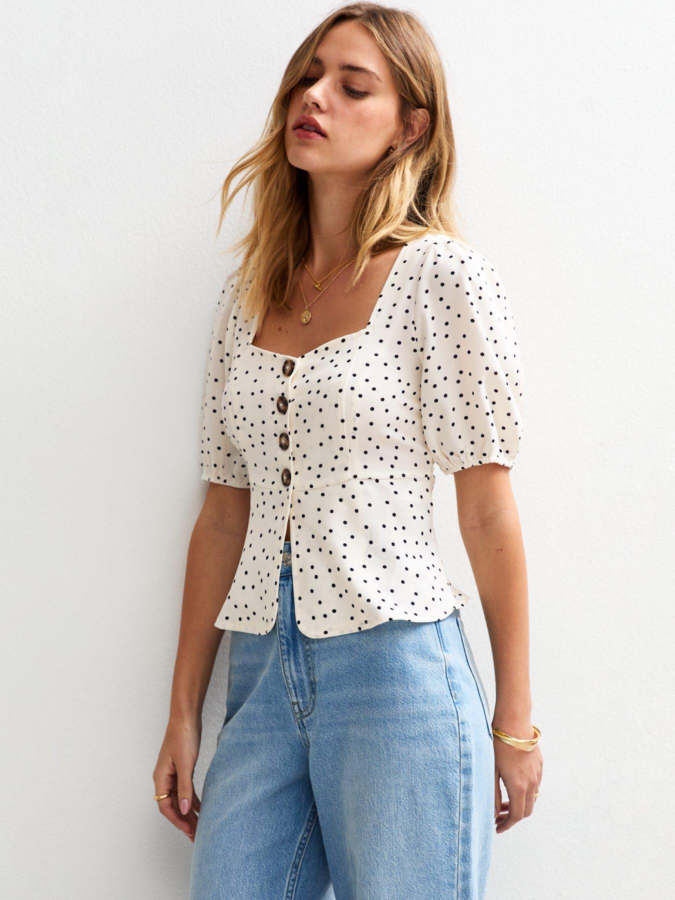 New Look White Polka Dot Puff Sleeve Top