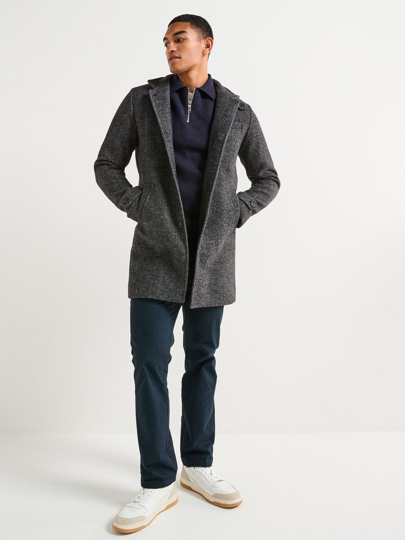  image of jack-jones-melton-wool-blend-stand-collar-overcoat-dark-grey