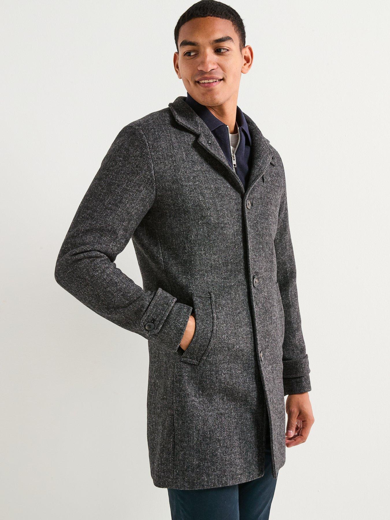  image of jack-jones-melton-wool-blend-stand-collar-overcoat-dark-grey