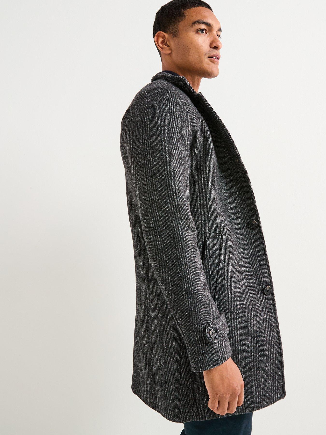  image of jack-jones-melton-wool-blend-stand-collar-overcoat-dark-grey