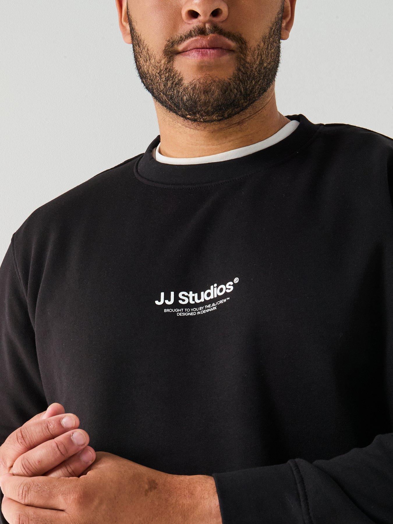  image of jack-jones-plus-size-soho-jj-studios-crew-sweater-black