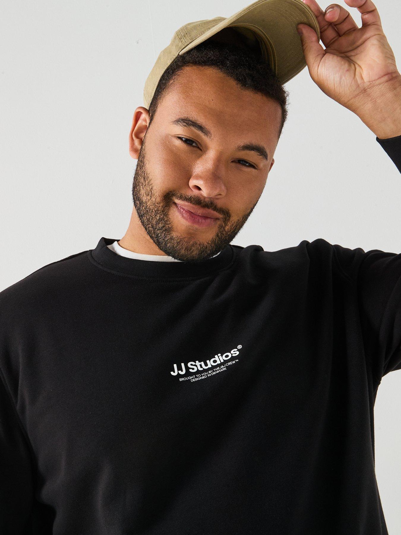  image of jack-jones-plus-size-soho-jj-studios-crew-sweater-black