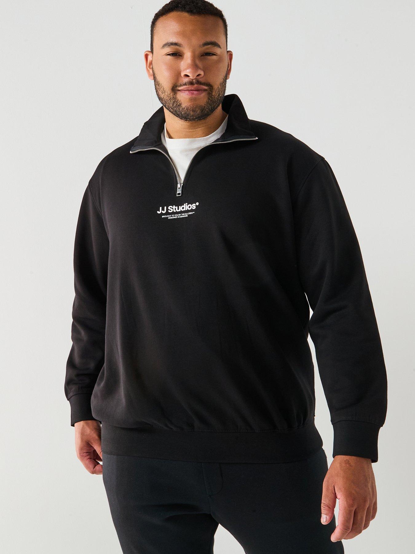  image of jack-jones-plus-size-soho-jj-studios-14-zip-sweater-black