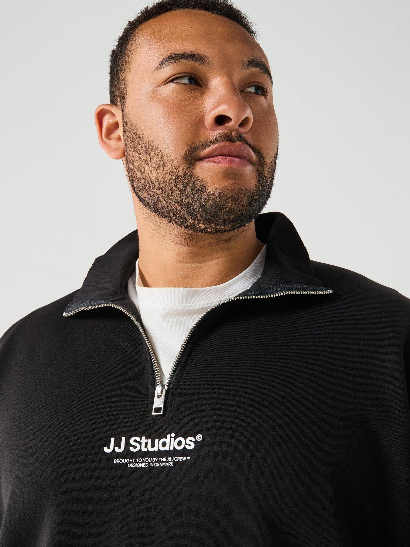  image of jack-jones-plus-size-soho-jj-studios-14-zip-sweater-black