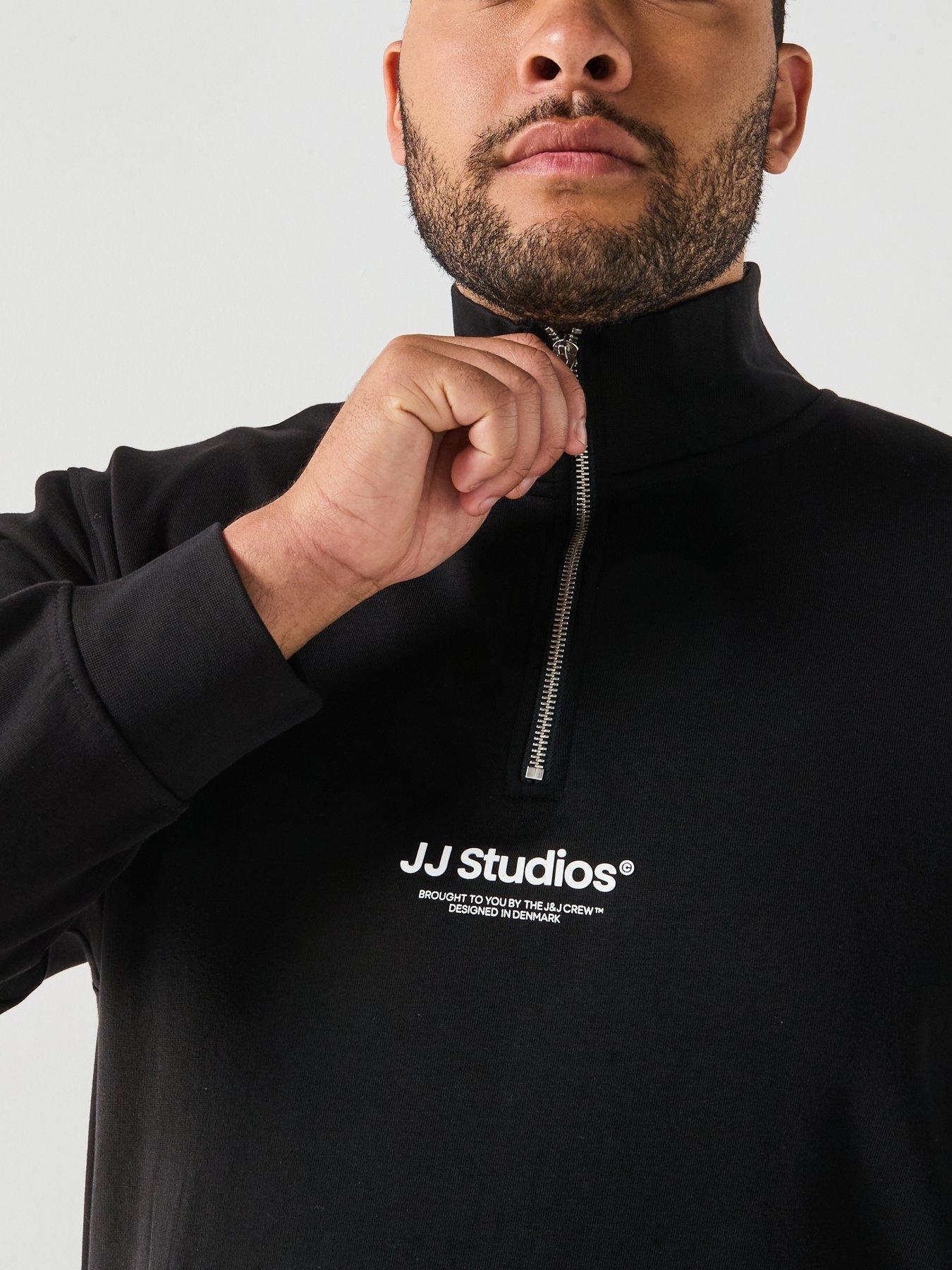  image of jack-jones-plus-size-soho-jj-studios-14-zip-sweater-black