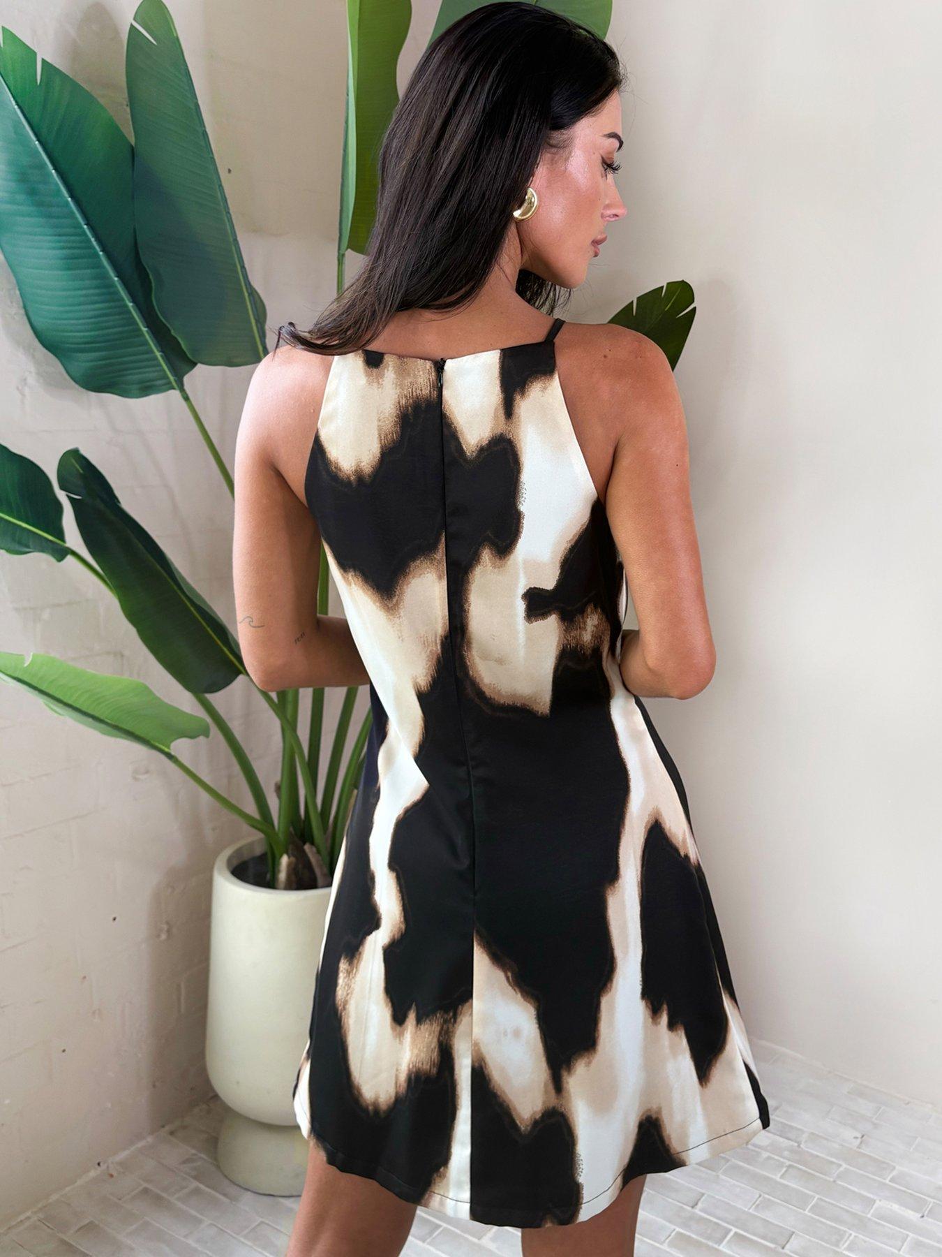 Image 2 of 4 of AX Paris Marble Print Racer Neck Slip Mini Dress - Brown