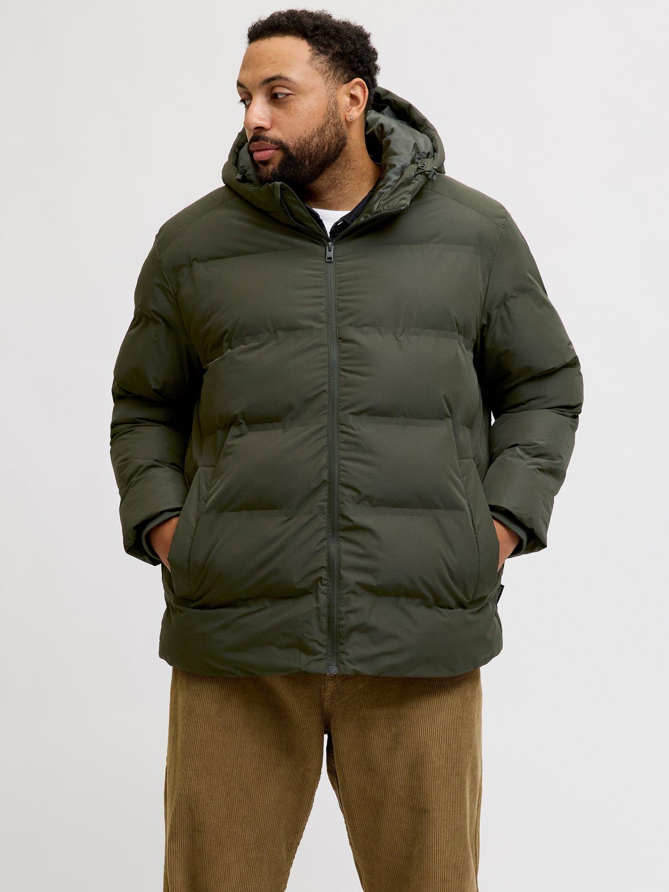 front image of jack-jones-plus-size-hooded-quilted-jacket-dark-green