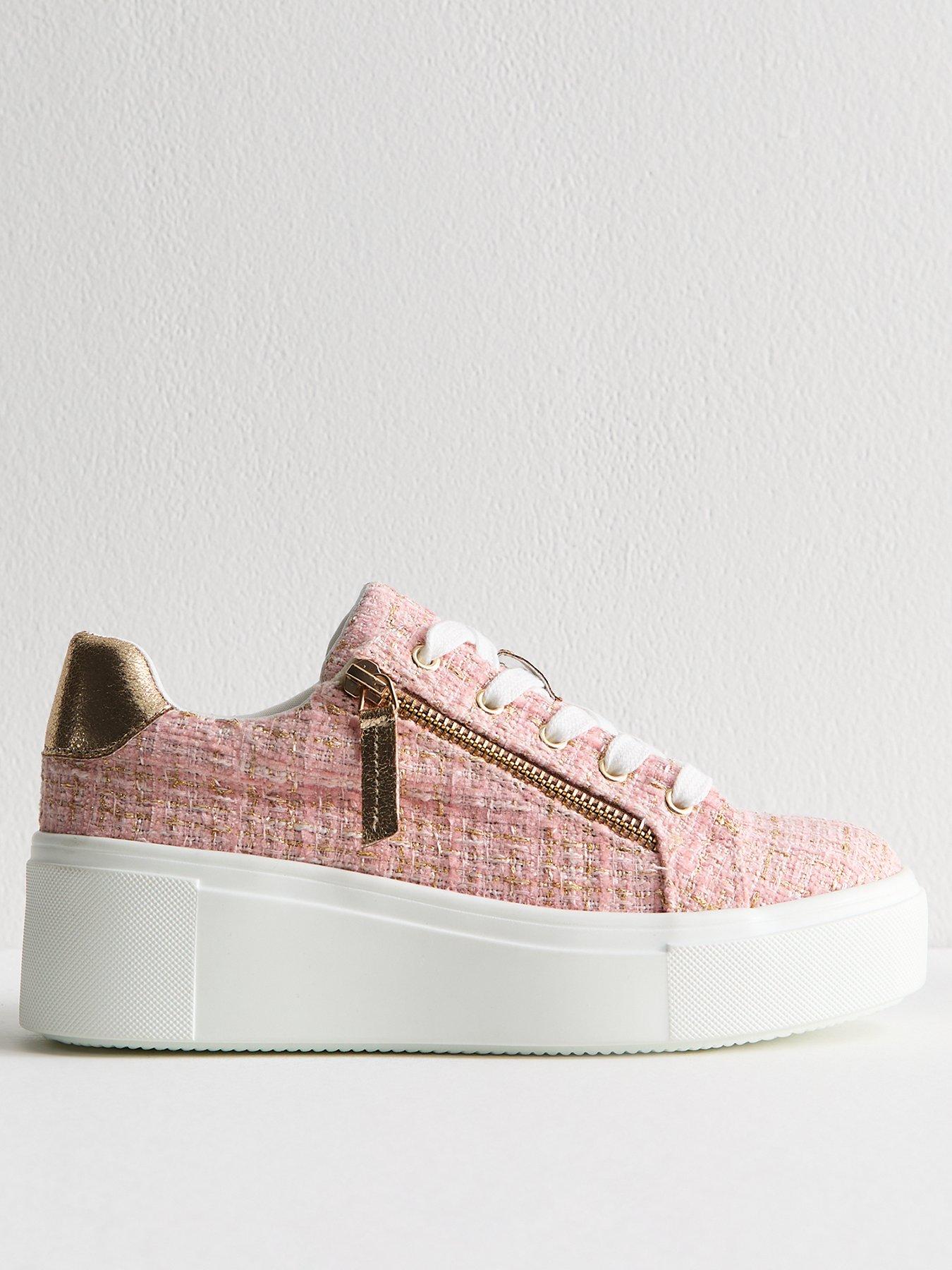 undefined Pink Boucle Flatform Trainers
