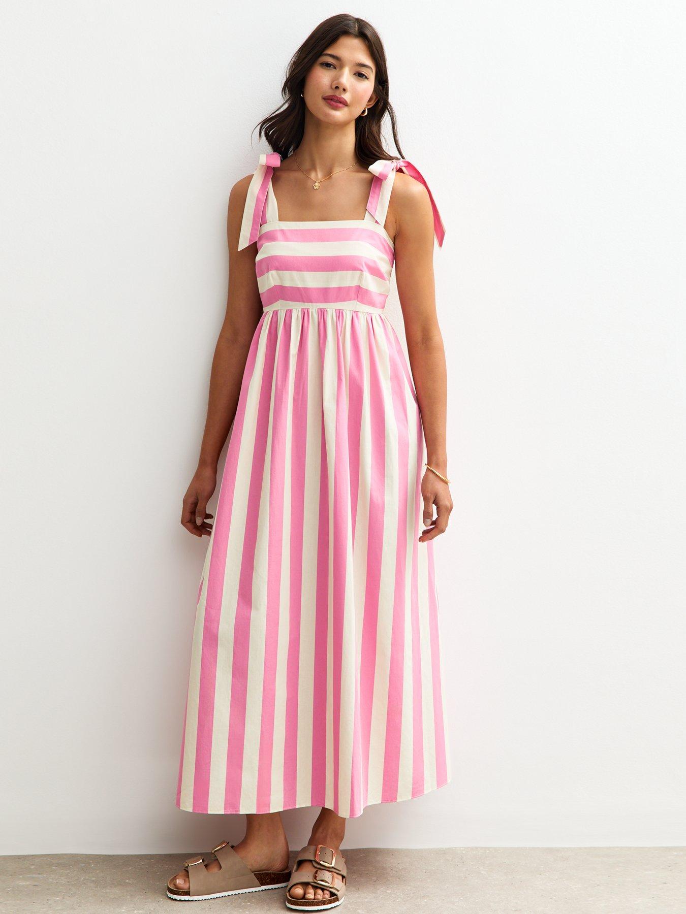 undefined Candy Stripe Cami Poplin Midi Dress - Pink