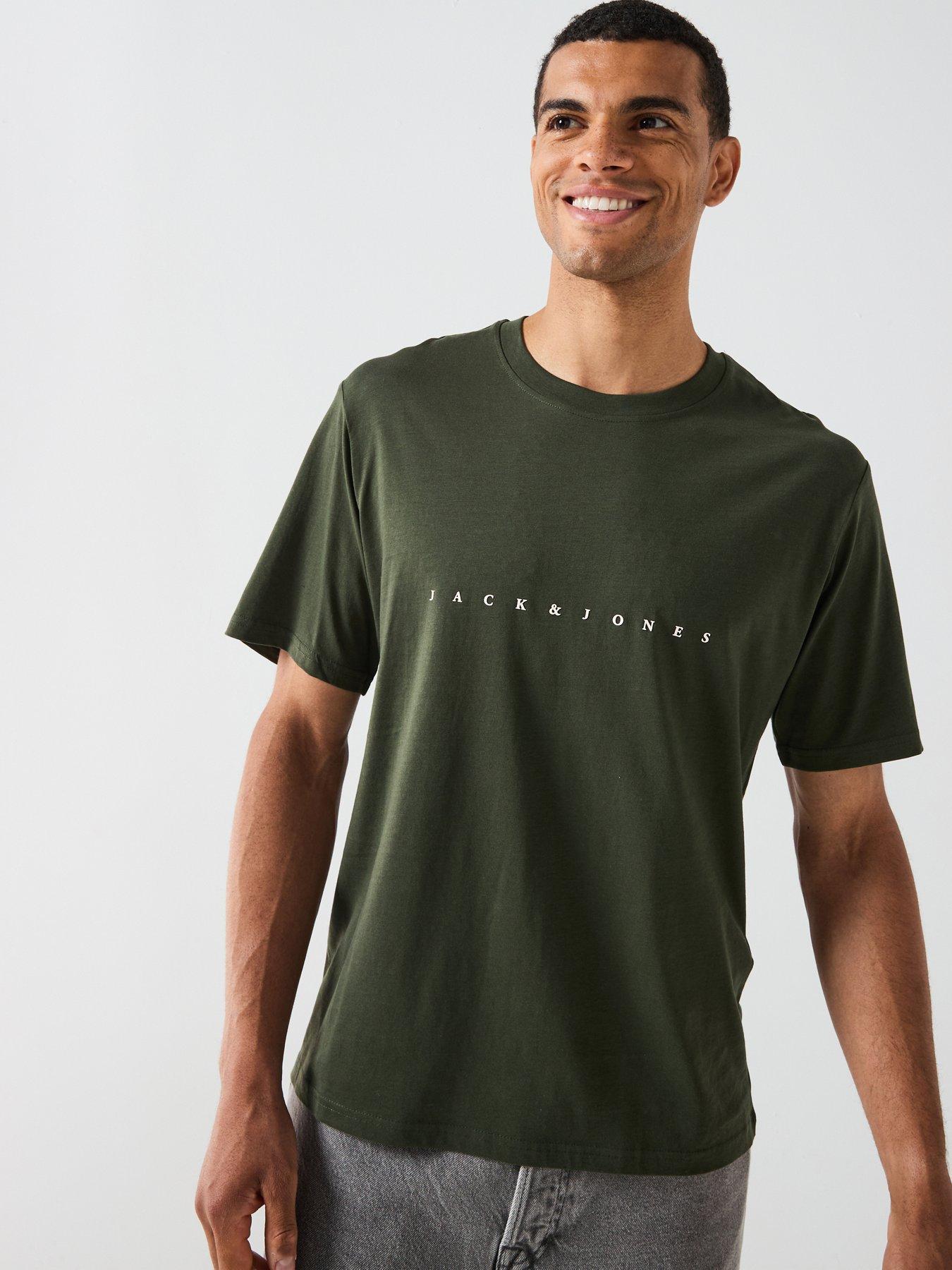 Image 1 of 4 of Jack & Jones Star Linear Logo T-Shirt - Green