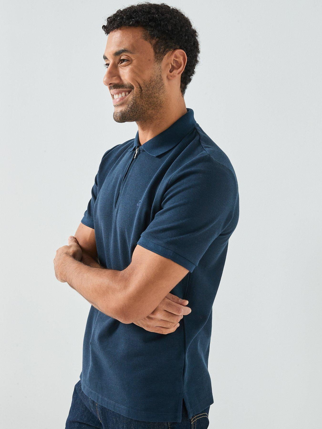 Image 6 of 6 of Jack & Jones Austin Micro Waffle Zip Polo Shirt - Navy