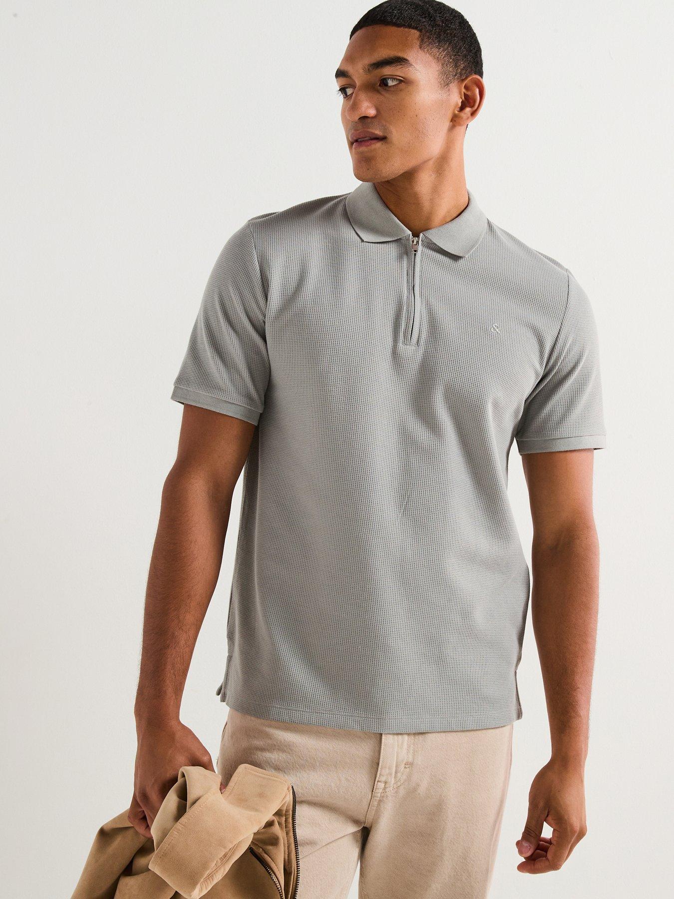 Jack & Jones Austin Micro Waffle Zip Polo Shirt - Grey