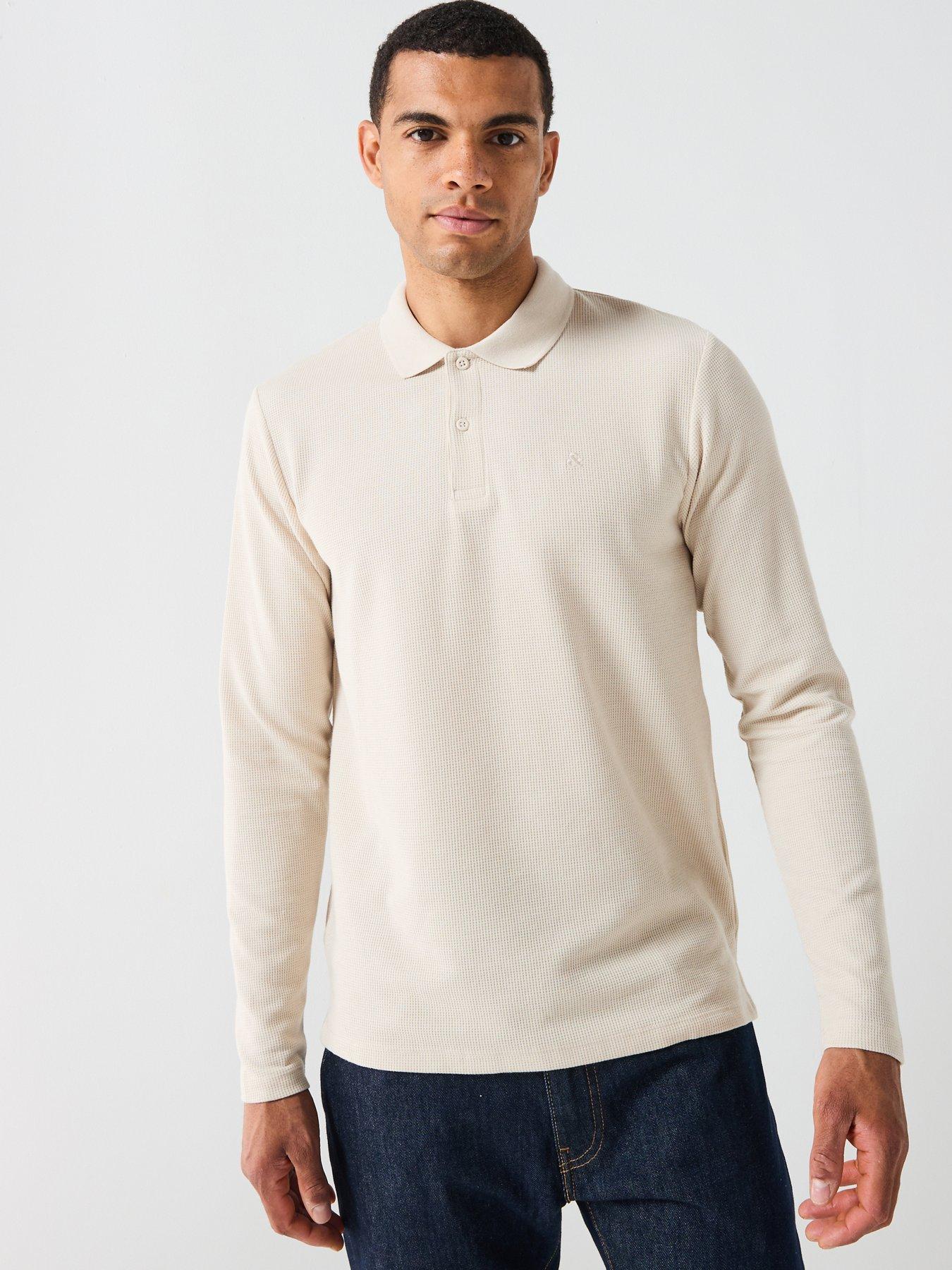 undefined Austin Micro Waffle Long Sleeve Polo Shirt - White