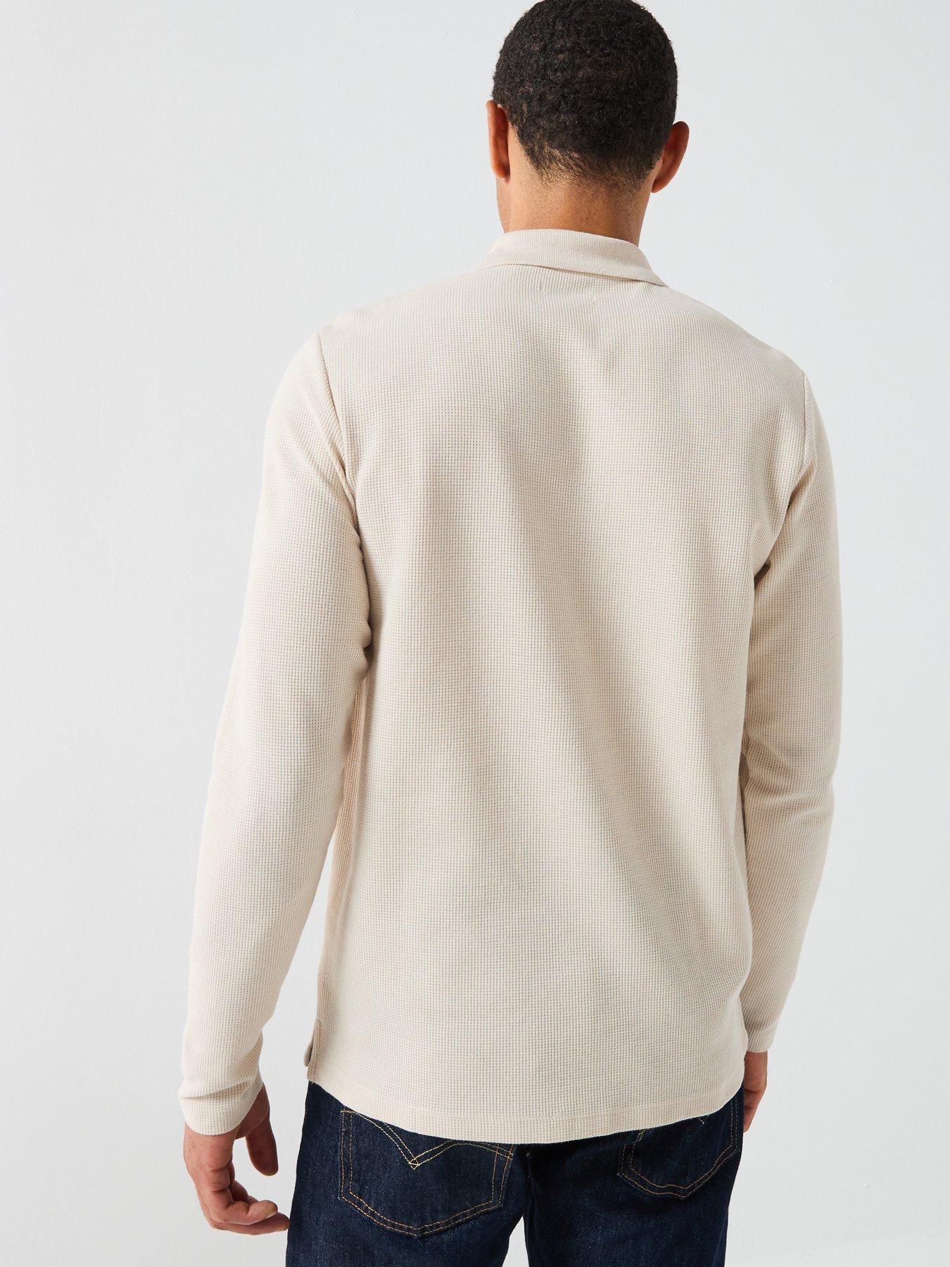 Image 2 of 4 of Jack & Jones Austin Micro Waffle Long Sleeve Polo Shirt - White