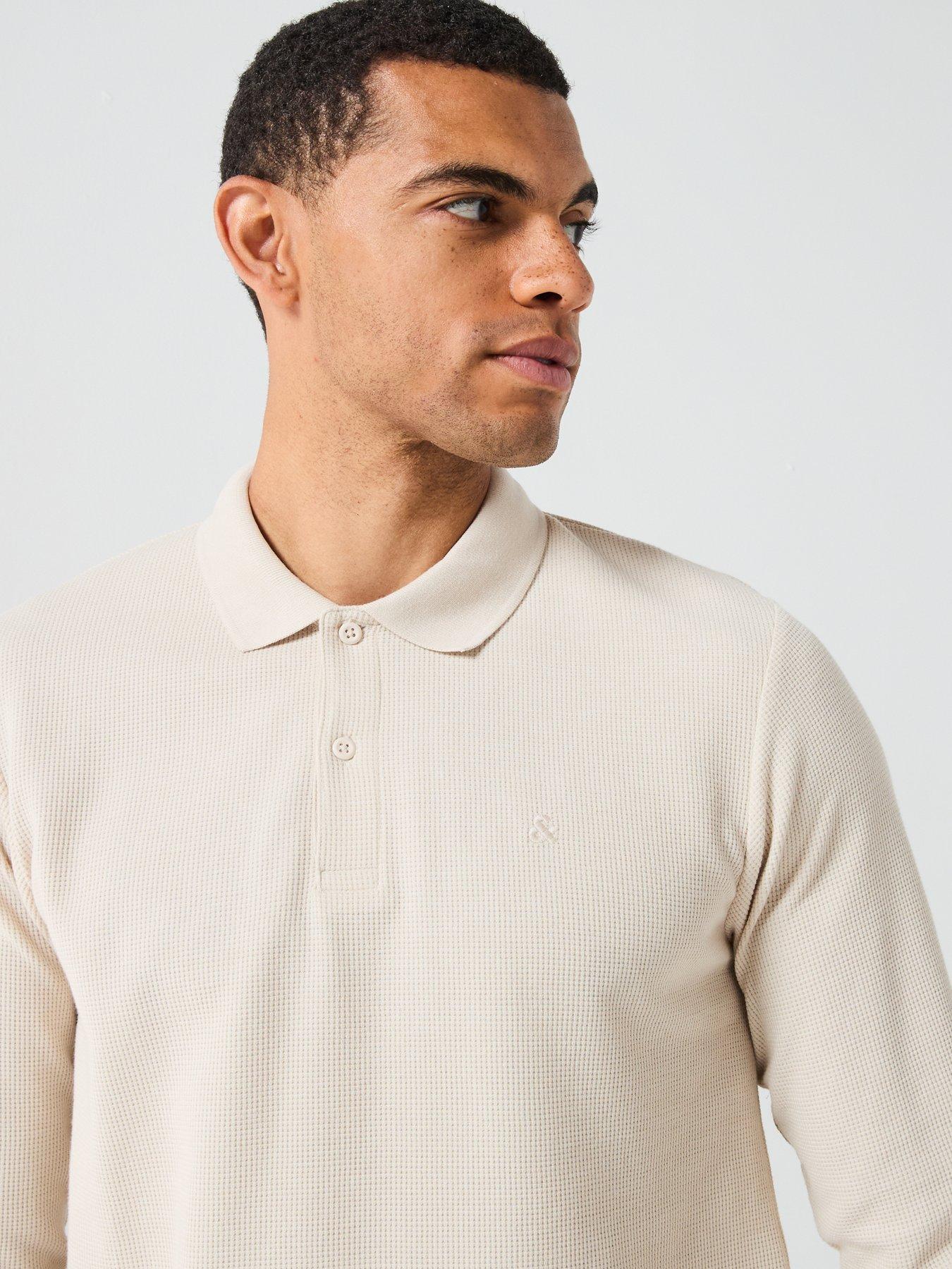 Image 4 of 4 of Jack & Jones Austin Micro Waffle Long Sleeve Polo Shirt - White
