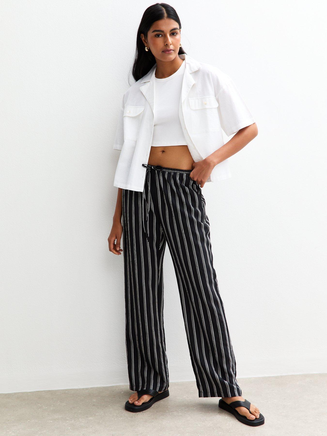 Image 1 of 4 of New Look Black Striped Wide Leg Trousers