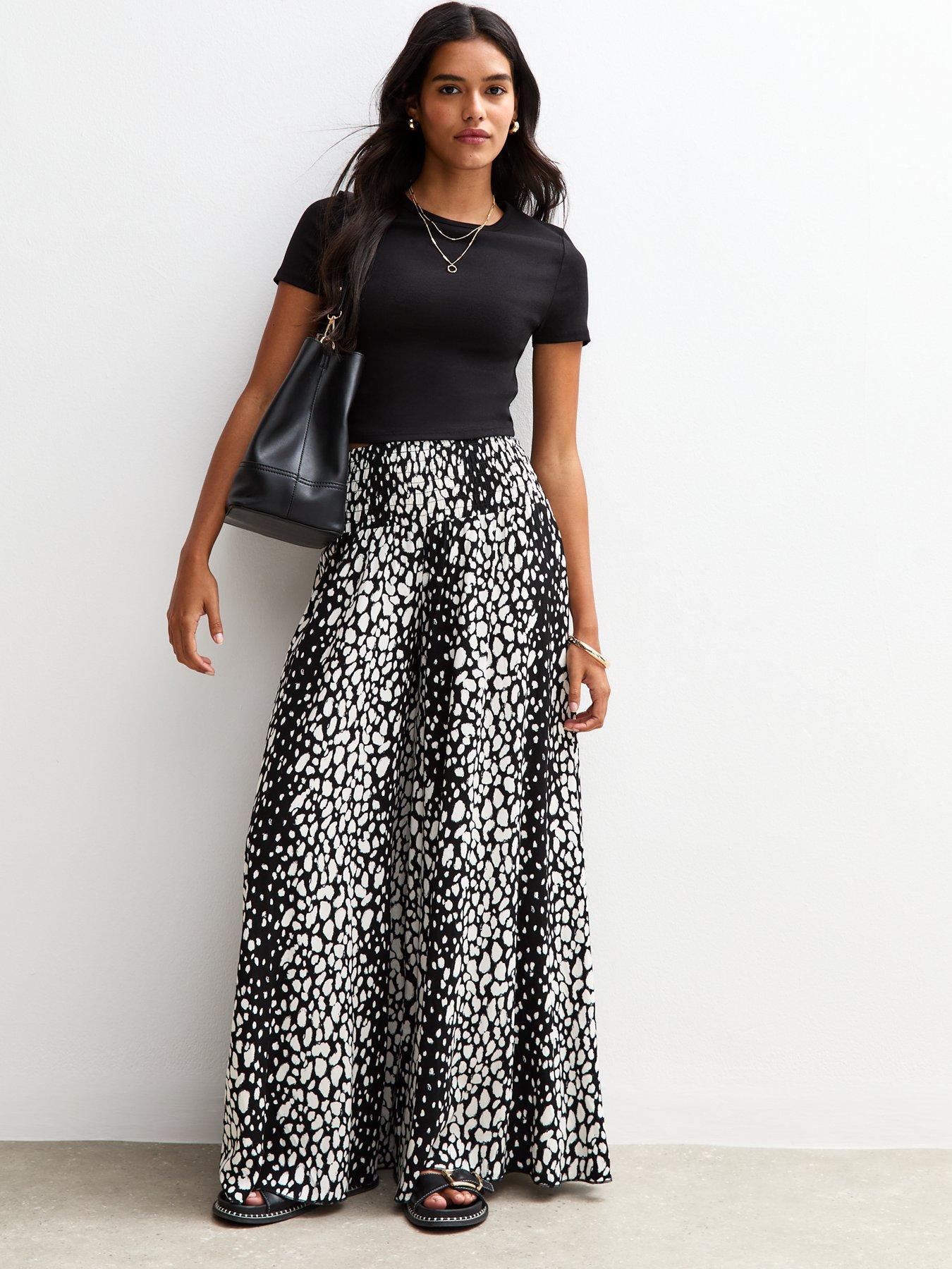 undefined Abstract Print Palazzo Trousers - Black
