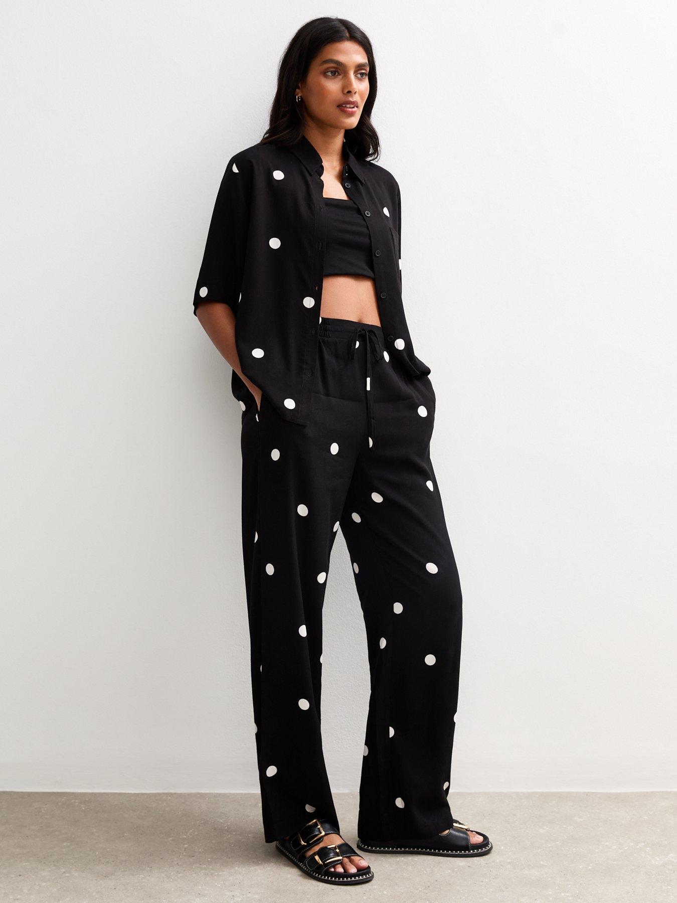 New Look Spot Print Wide Leg Trousers - Black