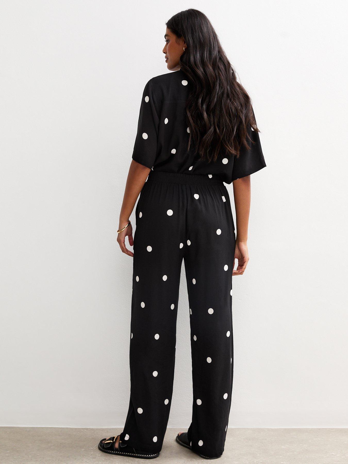  image of new-look-spot-print-wide-leg-trousers-black