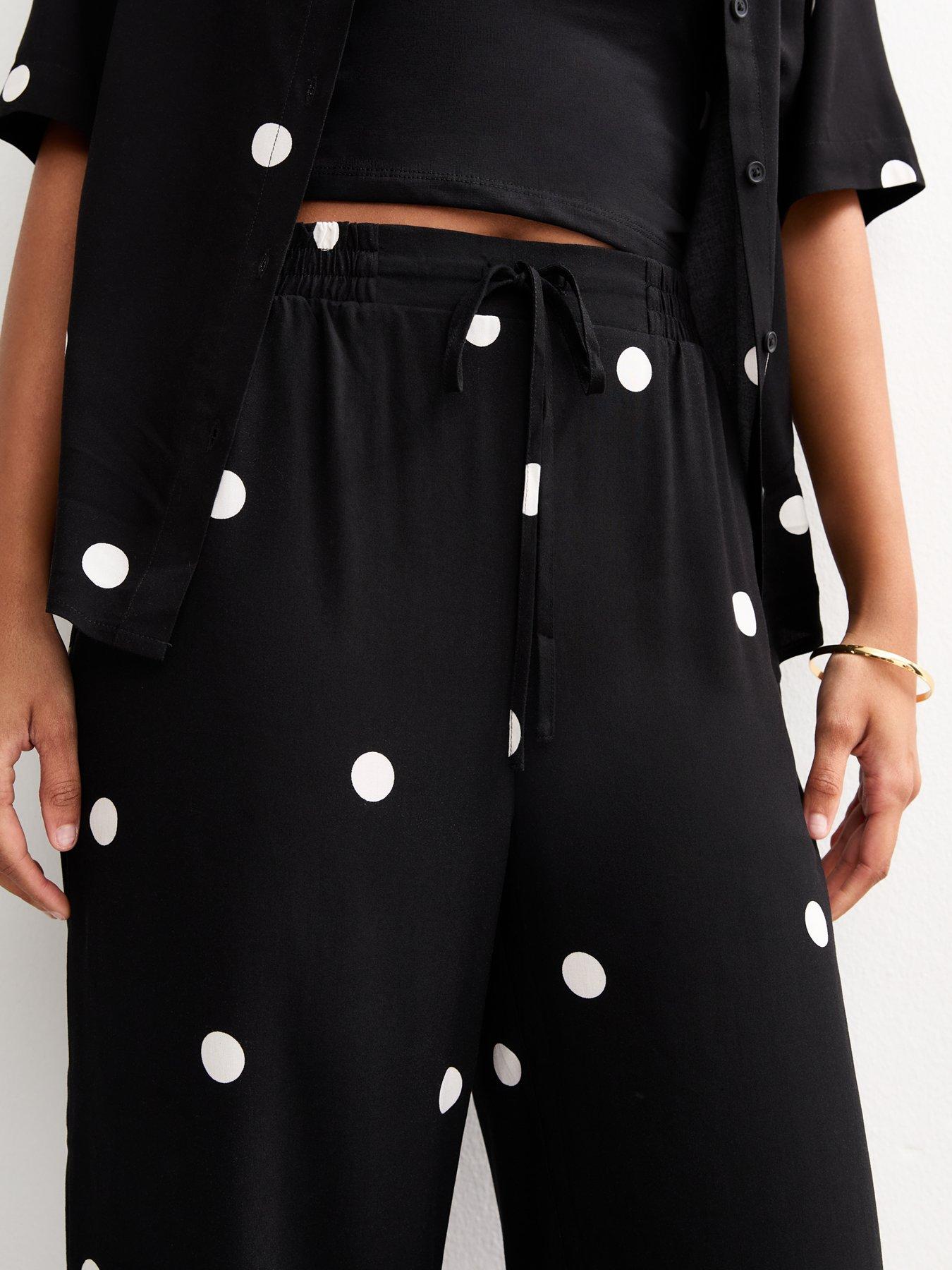  image of new-look-spot-print-wide-leg-trousers-black