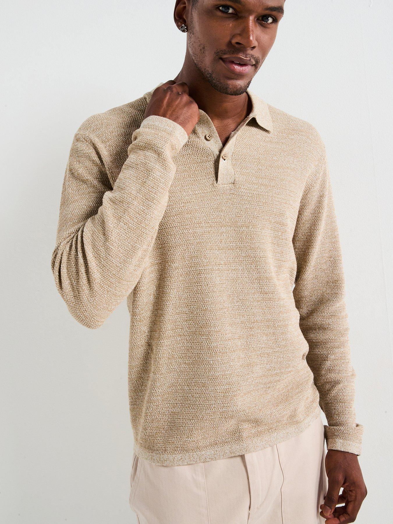 undefined George Textured Knitted Polo Shirt - Beige