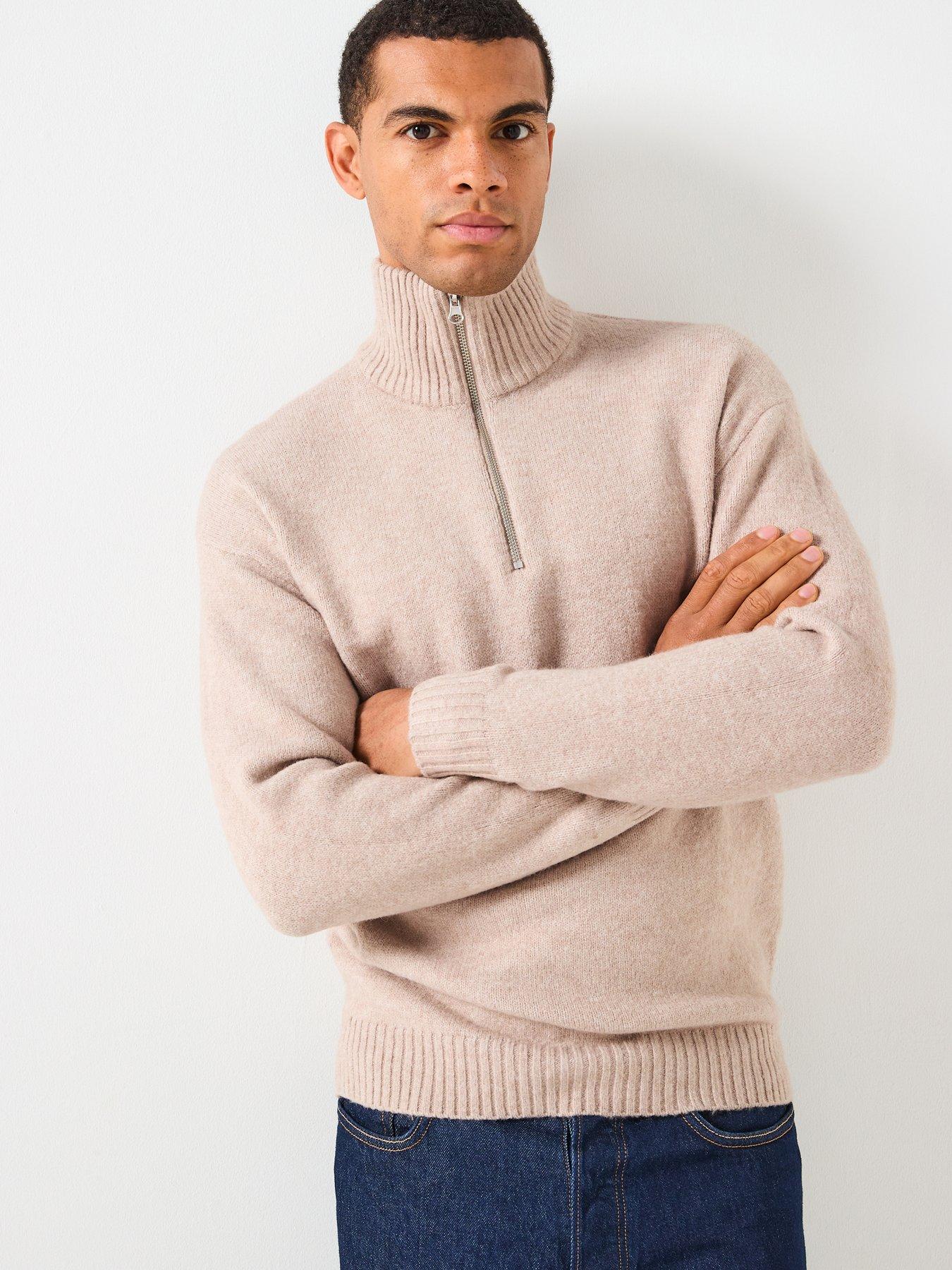  image of jack-jones-soho-ollie-melanged-14-zip-knitted-jumper-light-beige