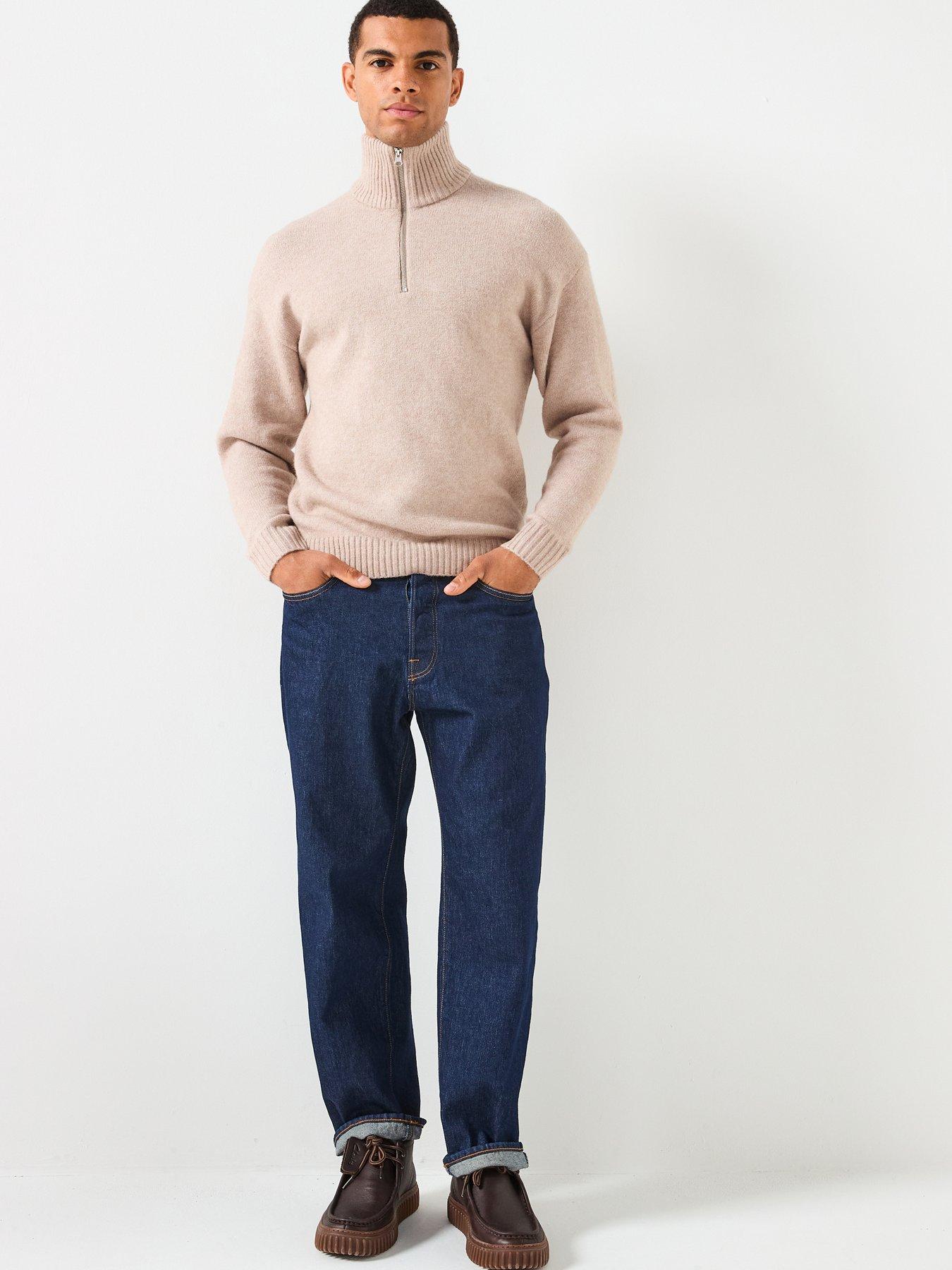  image of jack-jones-soho-ollie-melanged-14-zip-knitted-jumper-light-beige