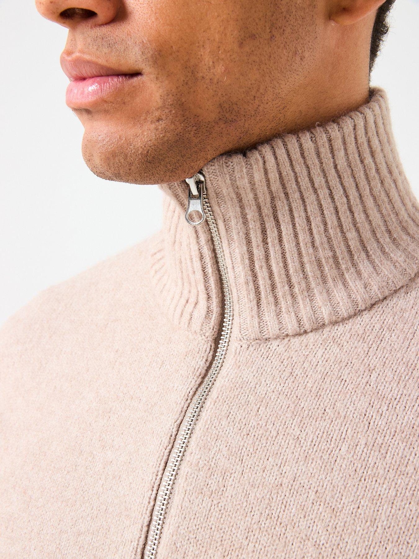  image of jack-jones-soho-ollie-melanged-14-zip-knitted-jumper-light-beige