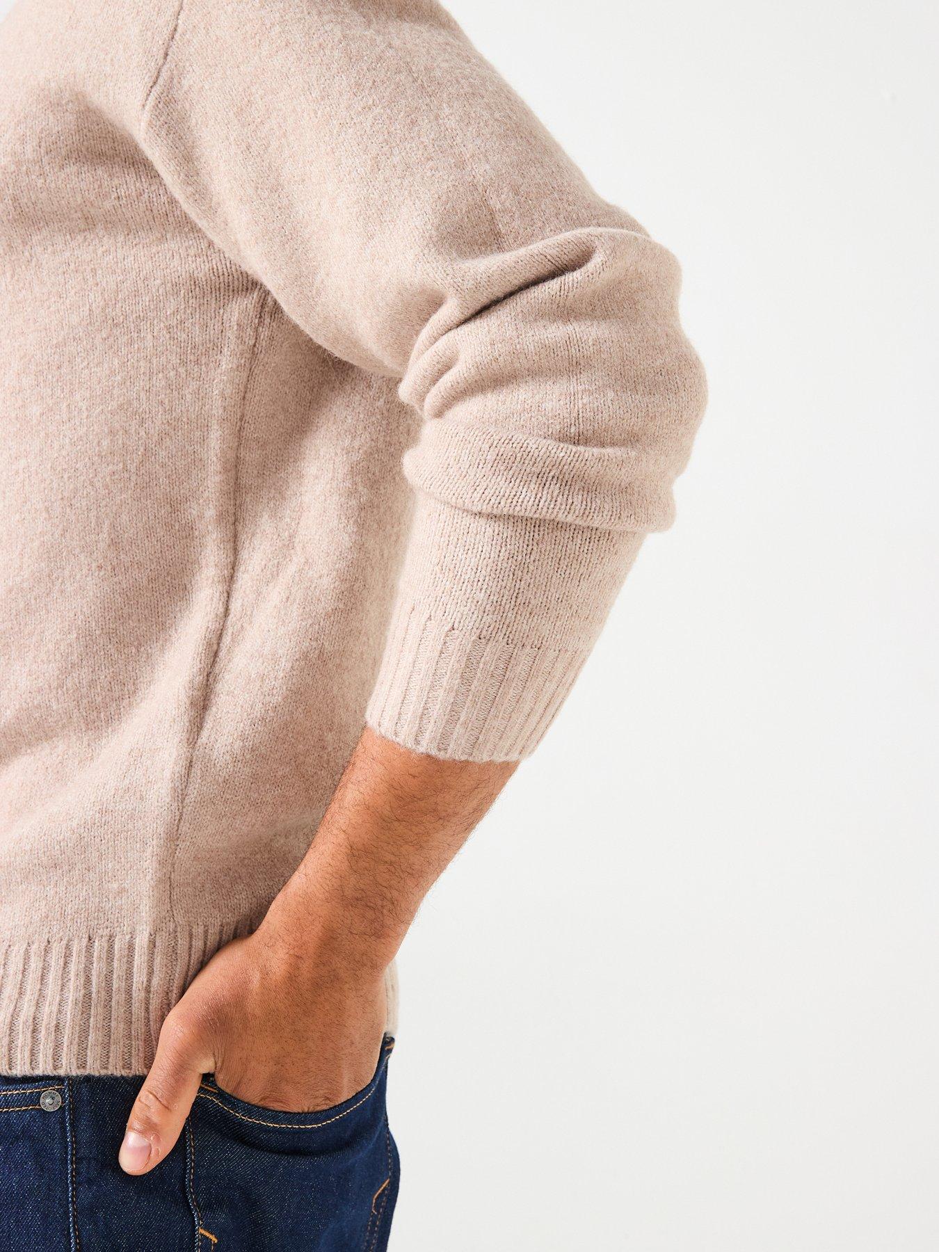  image of jack-jones-soho-ollie-melanged-14-zip-knitted-jumper-light-beige