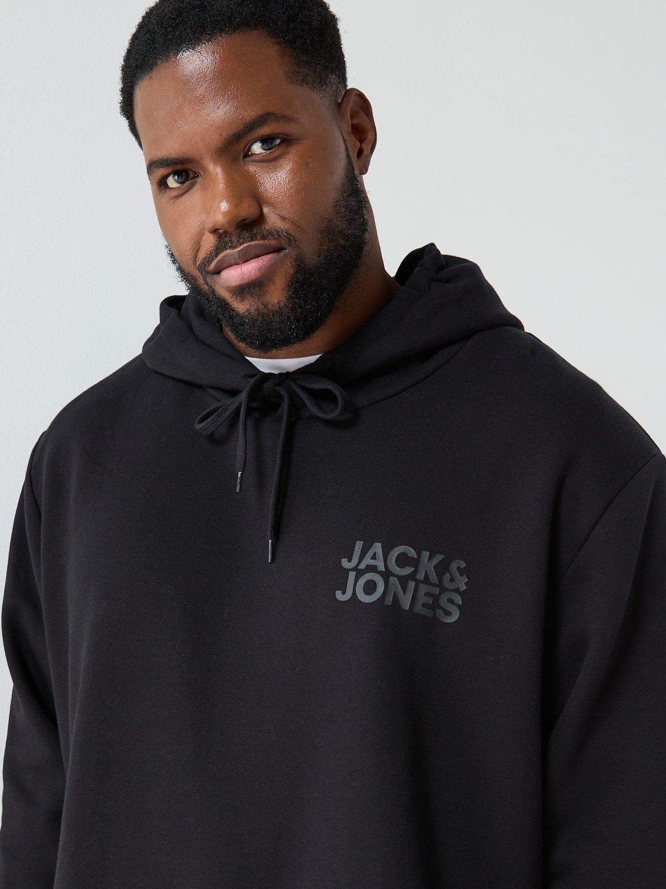  image of jack-jones-plus-size-left-chest-tonal-logo-overhead-hoodie-black
