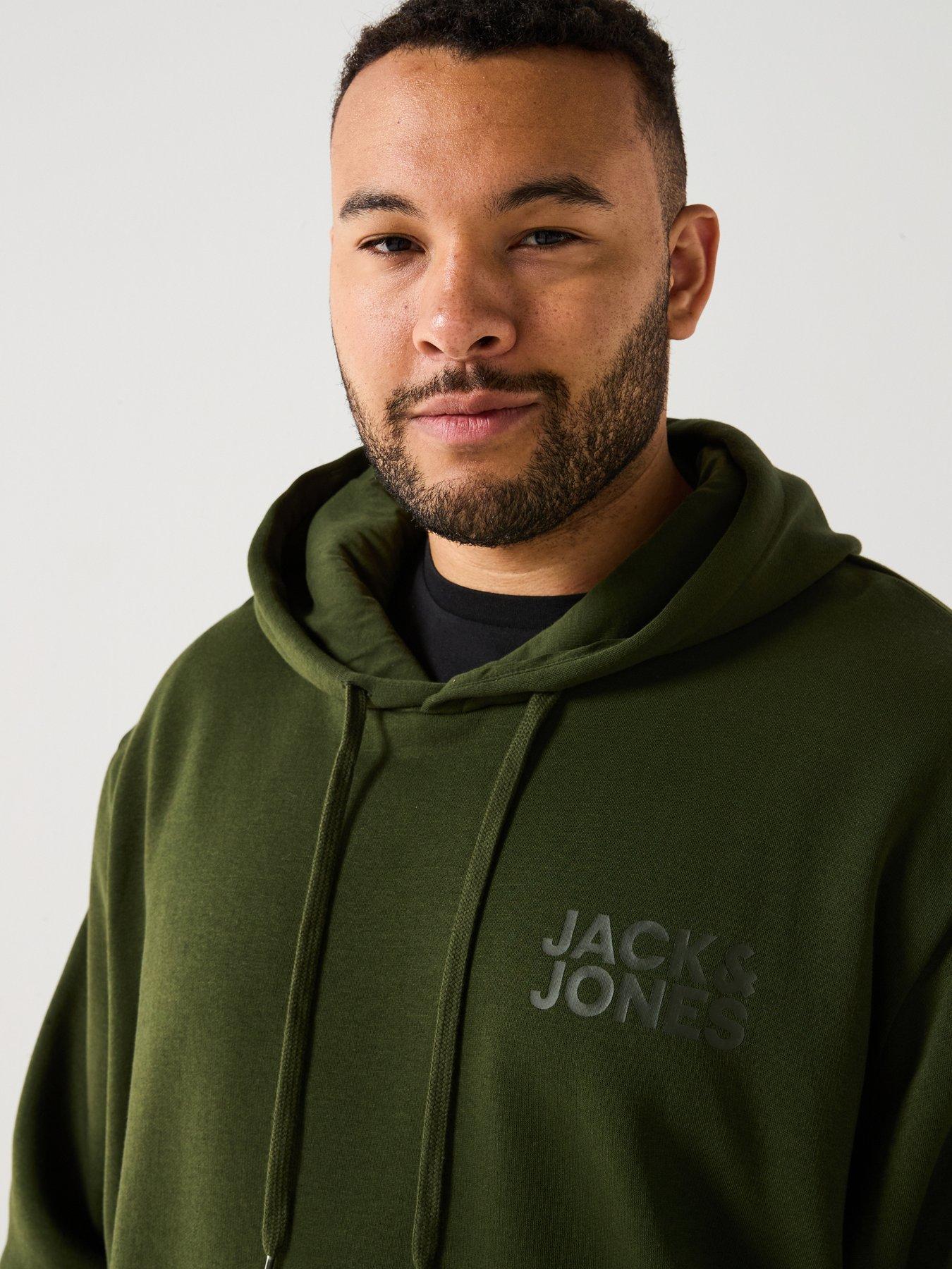 Image 4 of 4 of Jack & Jones Plus Size Left Chest Tonal Logo Overhead Hoodie - Beige