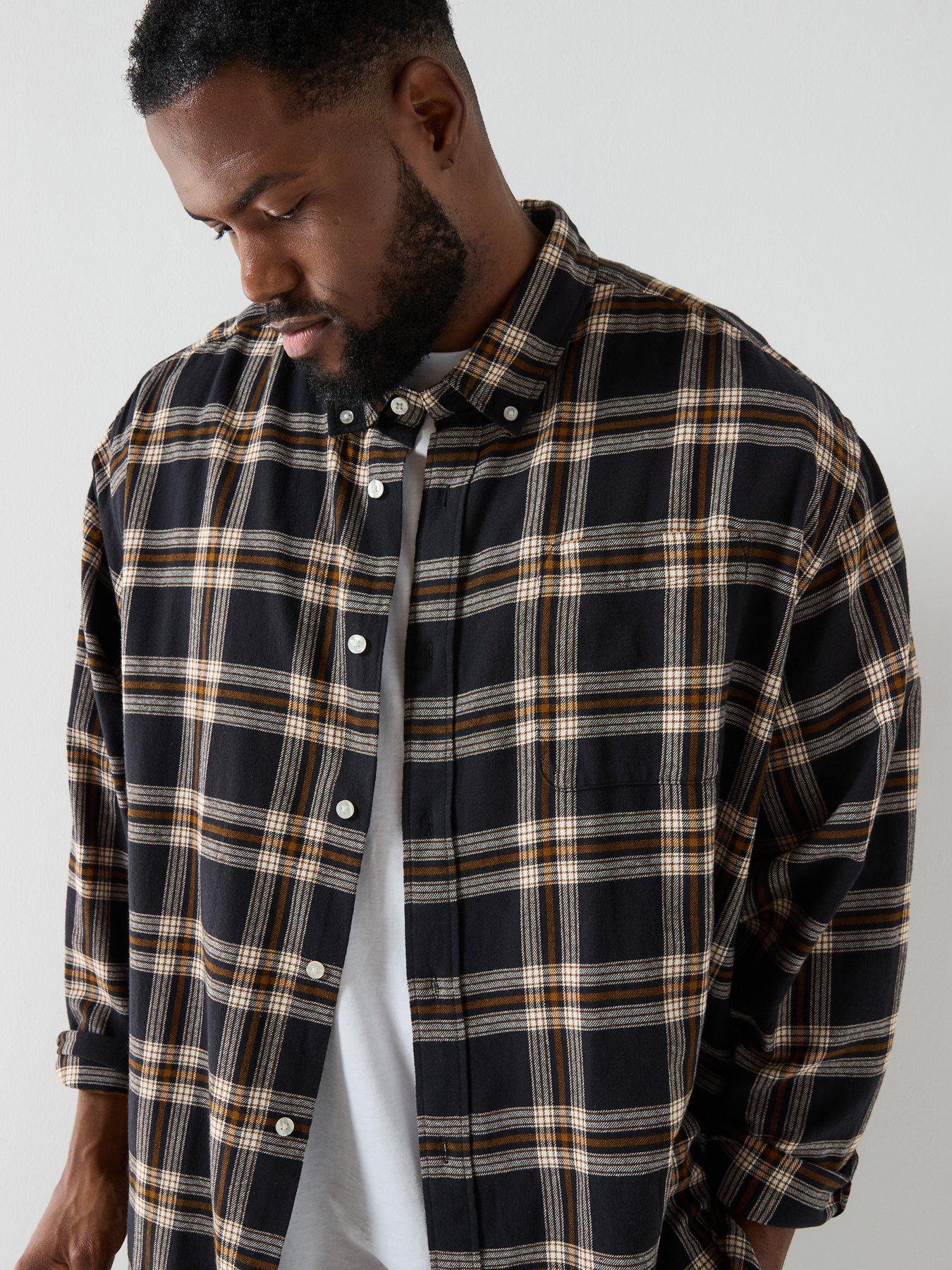  image of jack-jones-plus-size-classic-flannel-long-sleeve-check-shirt-black
